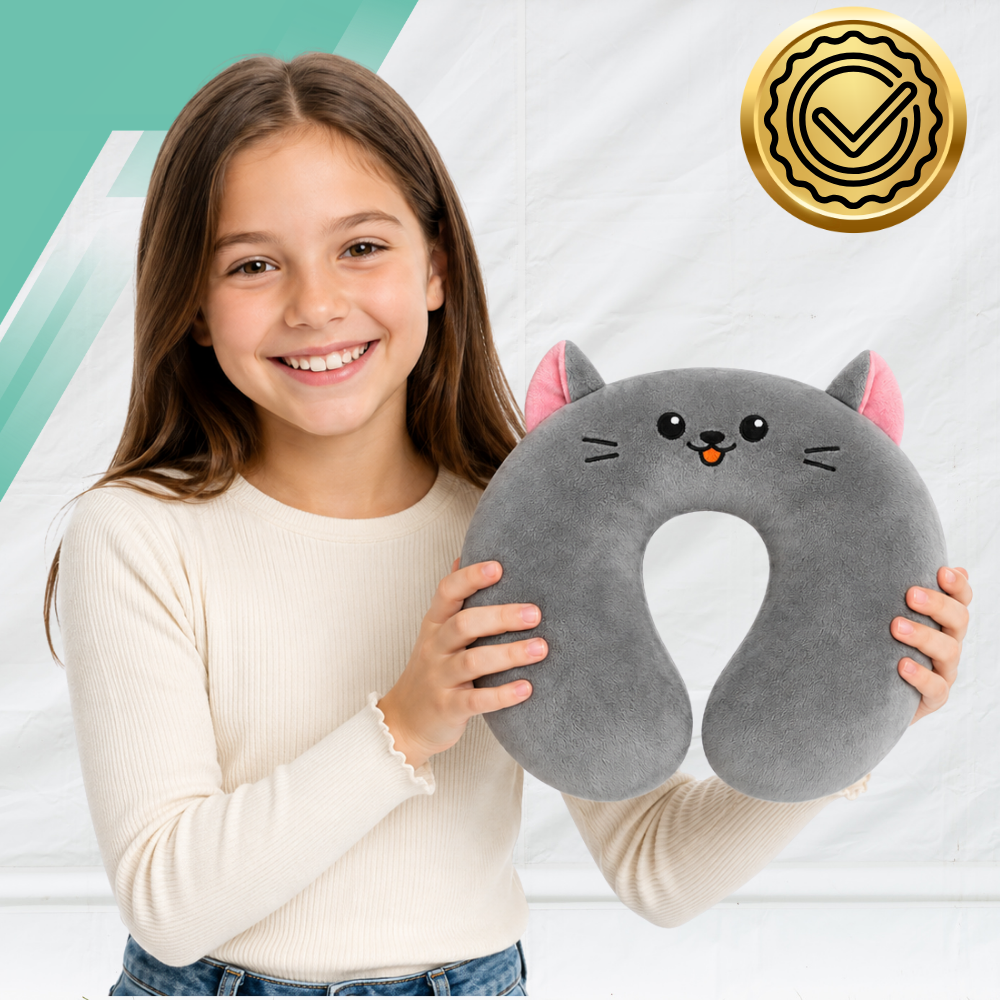 Kids Travel Neck Pillow Grey Mouse, 33 × 25 × 6 cm