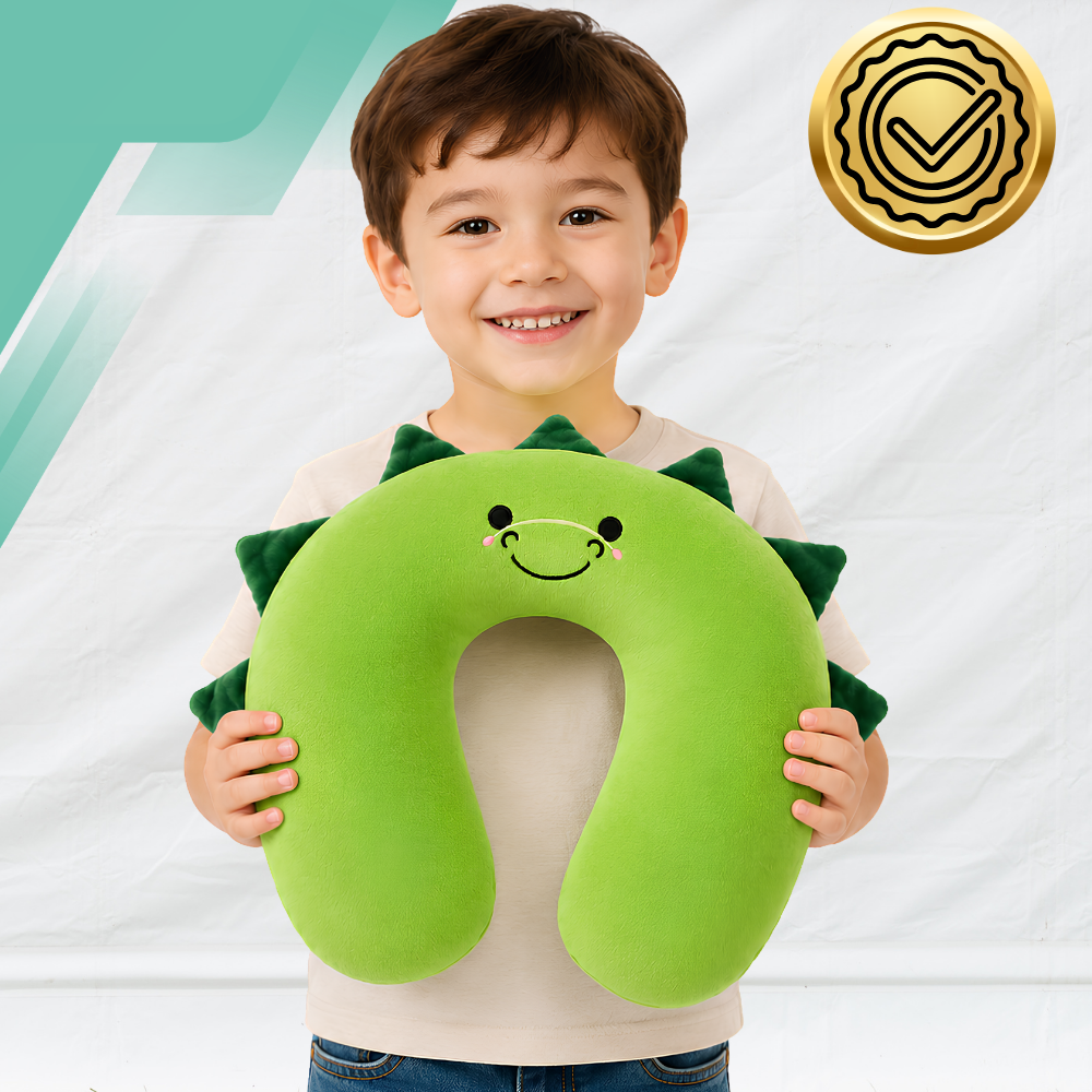 Kids Travel Neck Pillow U-Shape for Car and Plane, Dinosaur