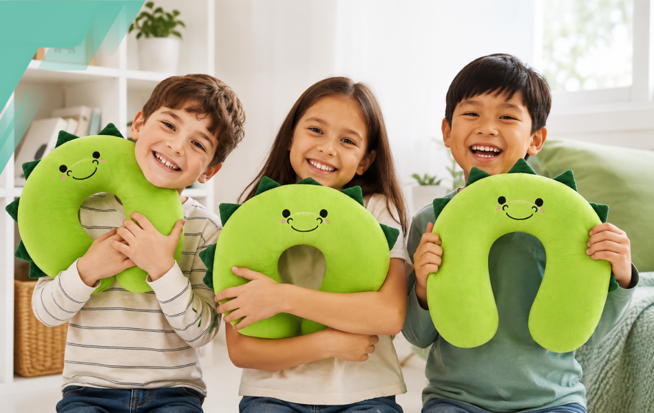 Kids Travel Neck Pillow U-Shape for Car and Plane, Dinosaur