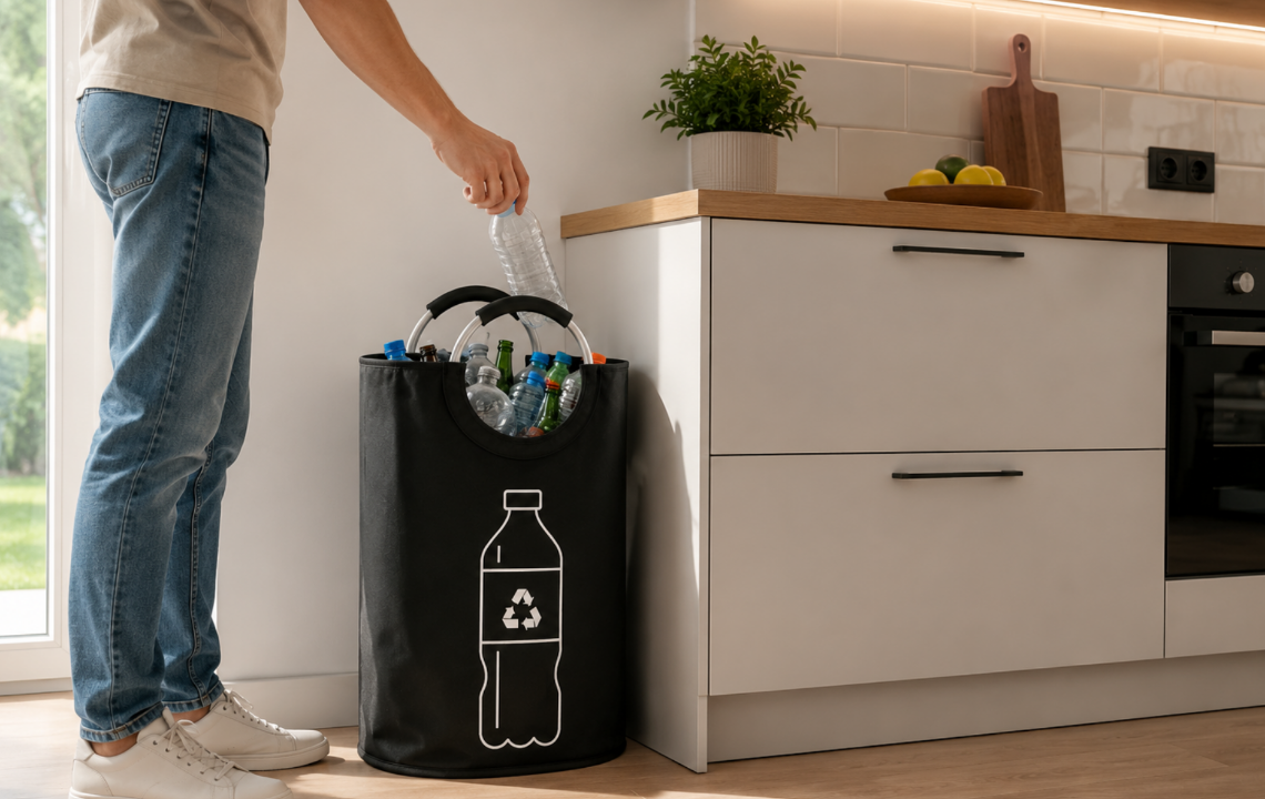 Foldable Bottle and Can Recycling Bag 82L KZ1328, 72 x 38 cm, Black