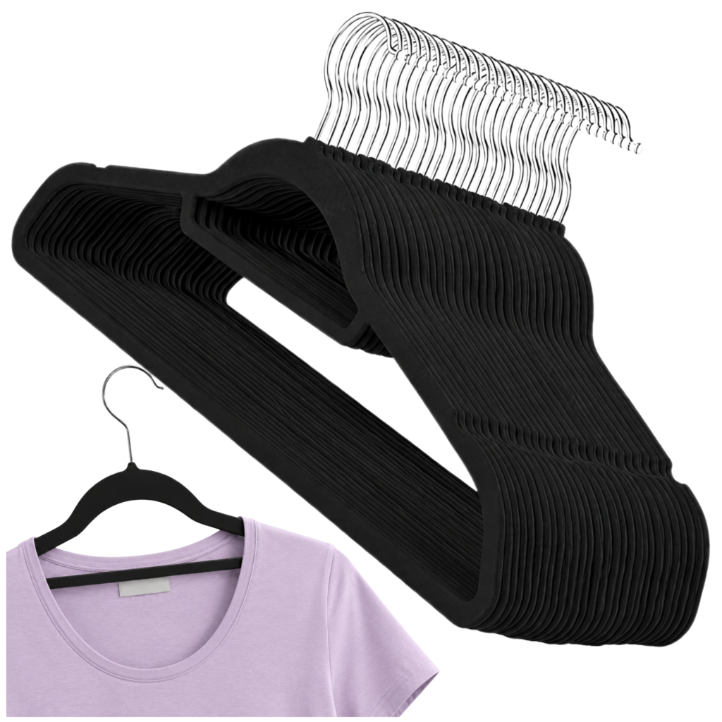 Velvet Clothes Hangers with Swivel Metal Hook, 10 Pack, Black