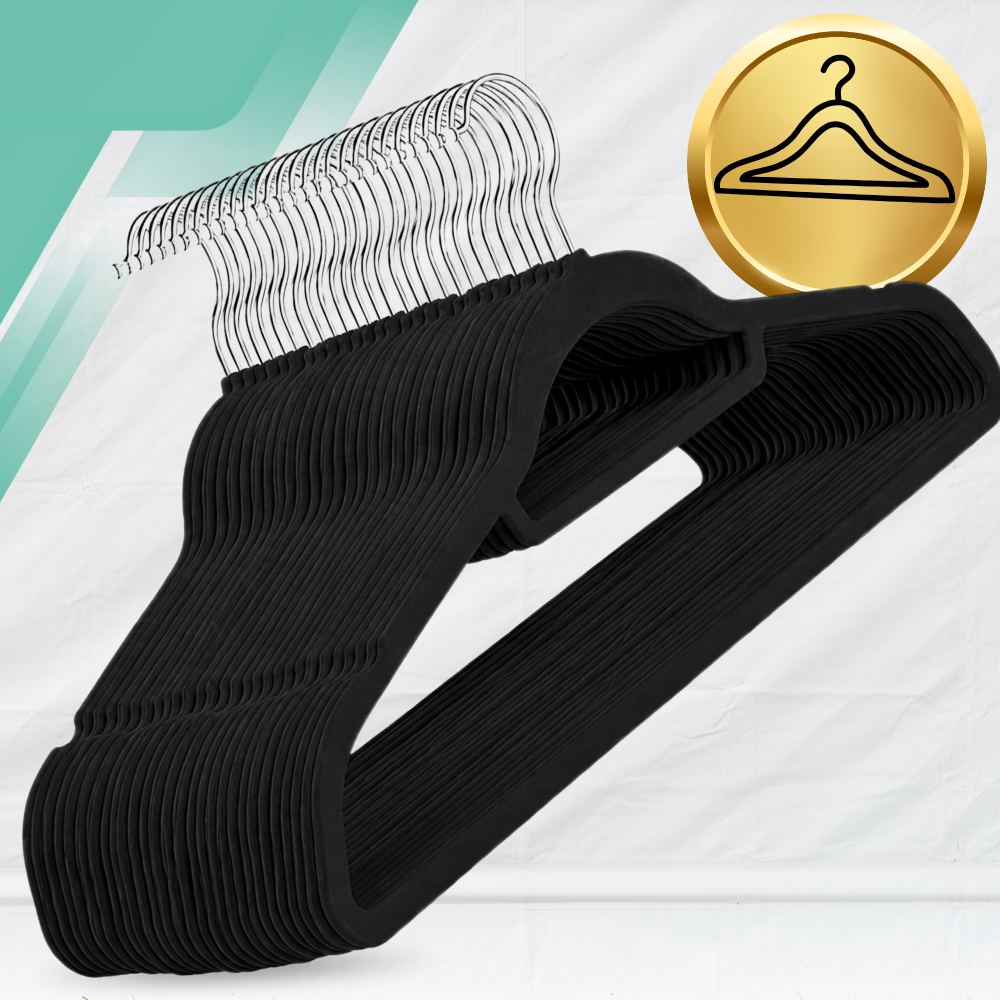Velvet Clothes Hangers with Swivel Metal Hook, 10 Pack, Black