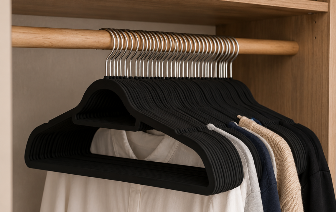 Velvet Clothes Hangers with Swivel Metal Hook, 10 Pack, Black