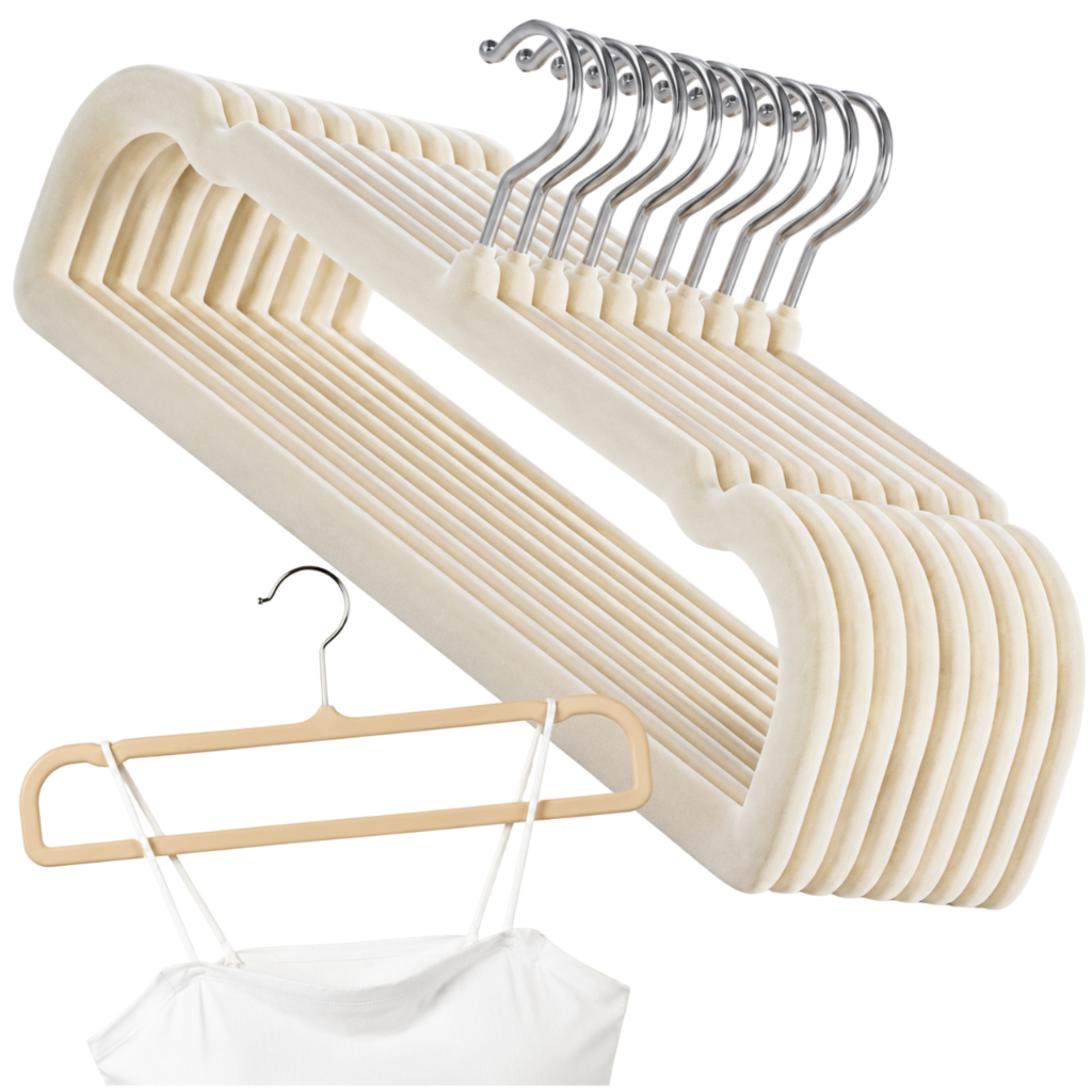 Velvet Clothes Hangers, 10 Pack, Beige, 35 x 16 x 0.5 cm