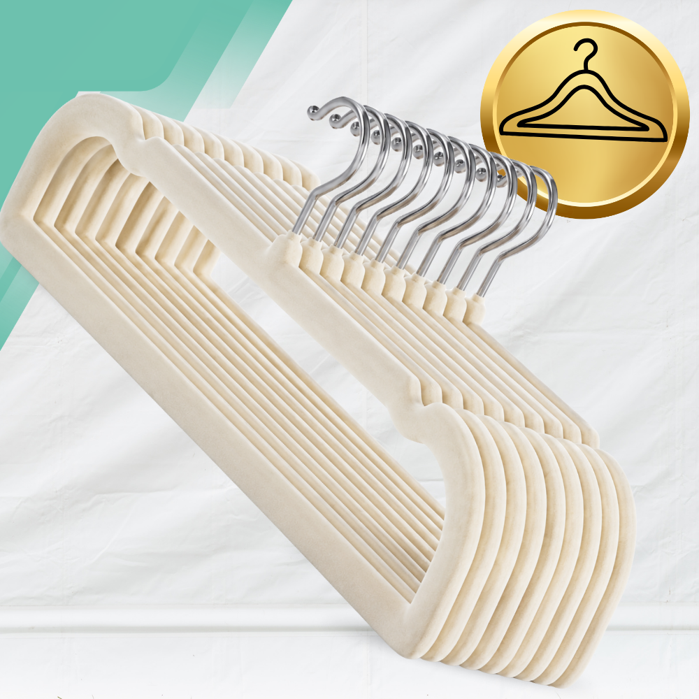 Velvet Clothes Hangers, 10 Pack, Beige, 35 x 16 x 0.5 cm