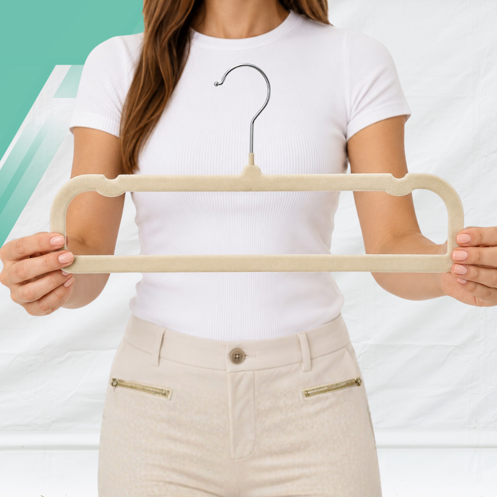 Velvet Clothes Hangers, 10 Pack, Beige, 35 x 16 x 0.5 cm