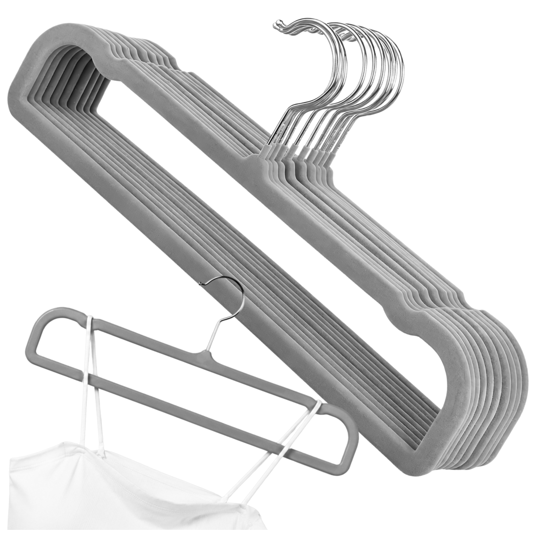 Velvet Clothes Hangers, Non-Slip, 35 x 16 cm, 10 pcs, Grey