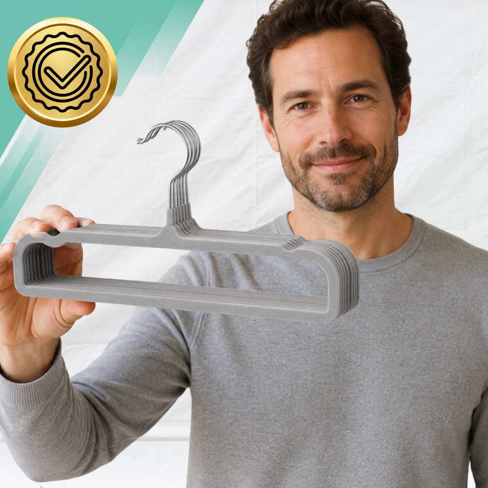 Velvet Clothes Hangers, Non-Slip, 35 x 16 cm, 10 pcs, Grey