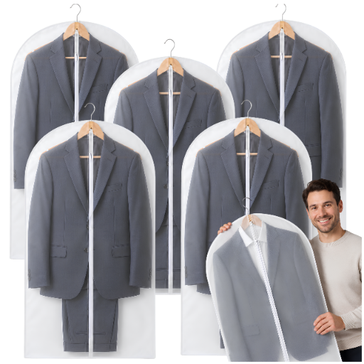 Protective Garment Covers for Wardrobe, 5 Pack, with Zipper, 120 x 60 cm