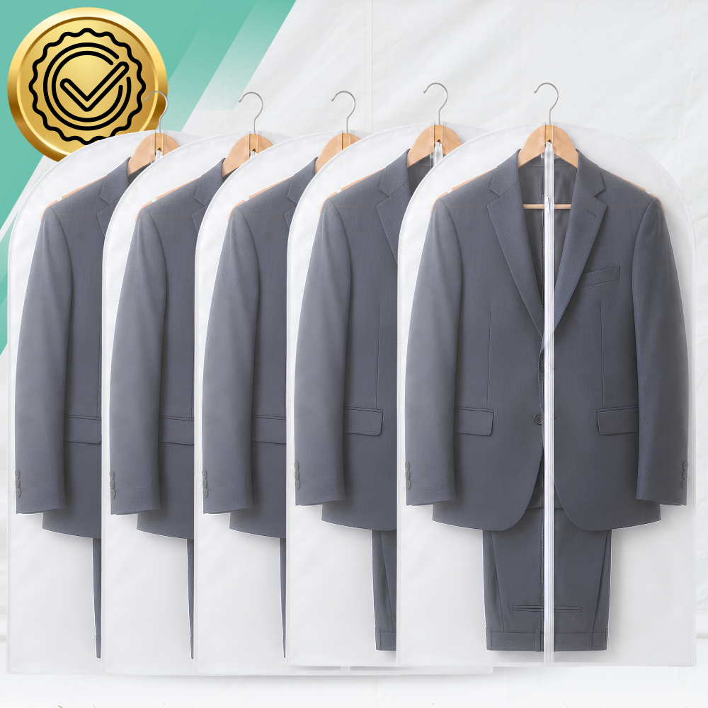 Protective Garment Covers for Wardrobe, 5 Pack, with Zipper, 120 x 60 cm