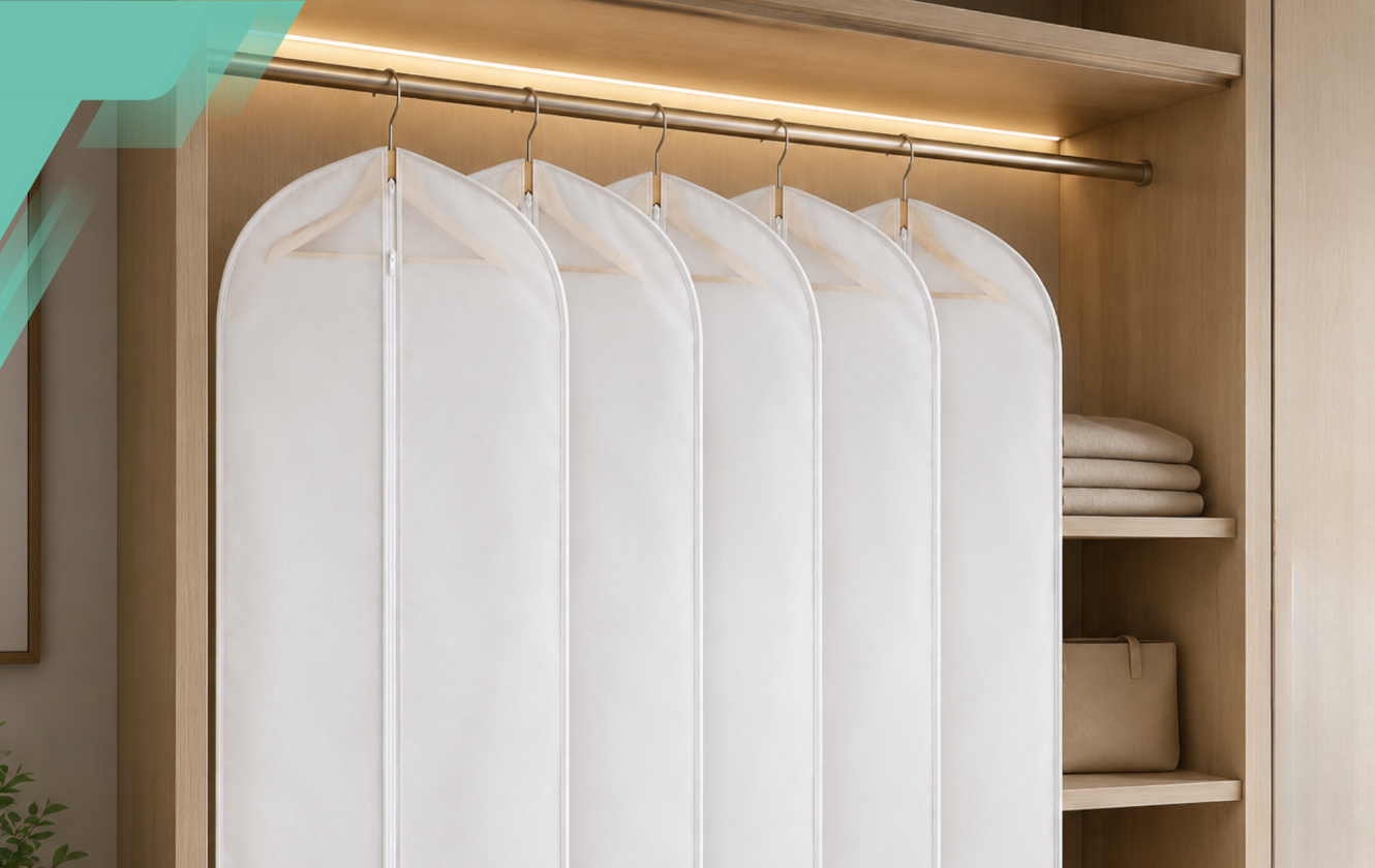 Protective Garment Covers for Wardrobe, 5 Pack, with Zipper, 120 x 60 cm