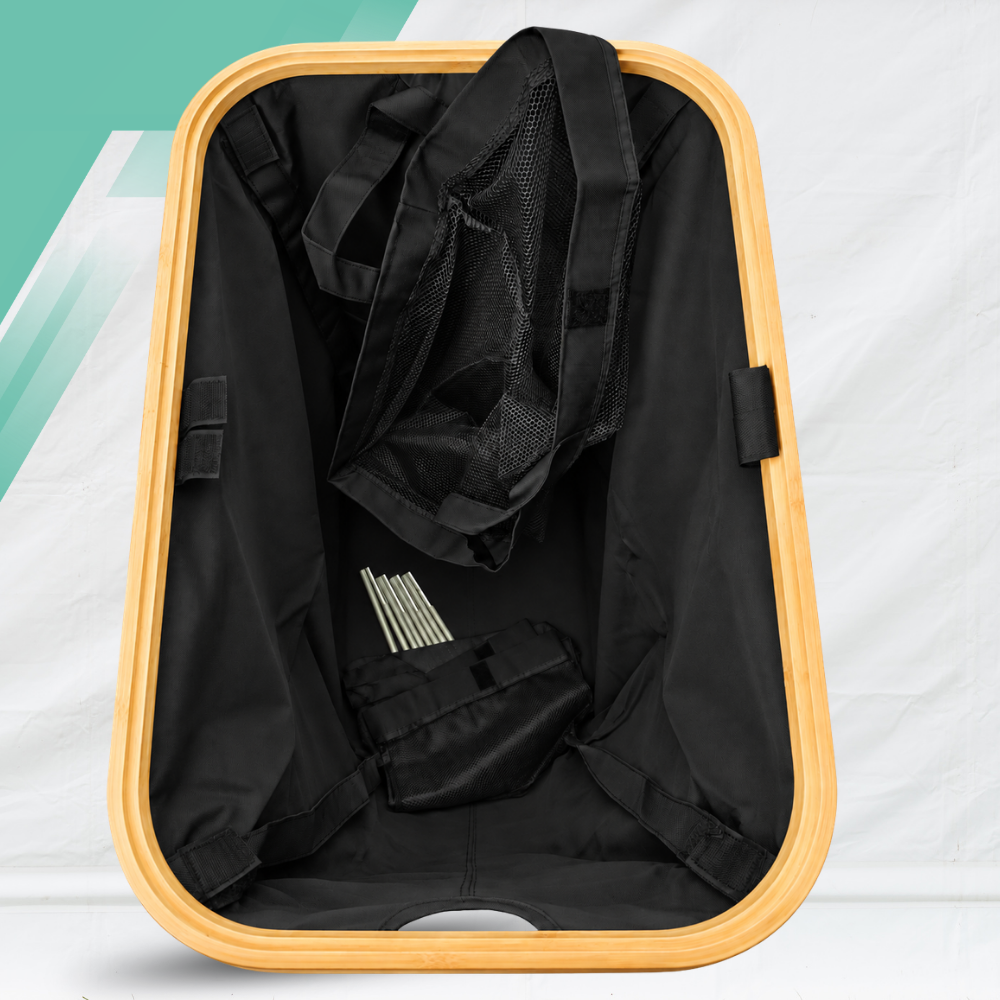 Laundry Basket with Lid and 2 Compartments 140L, 57 x 37 x 70 cm, Black