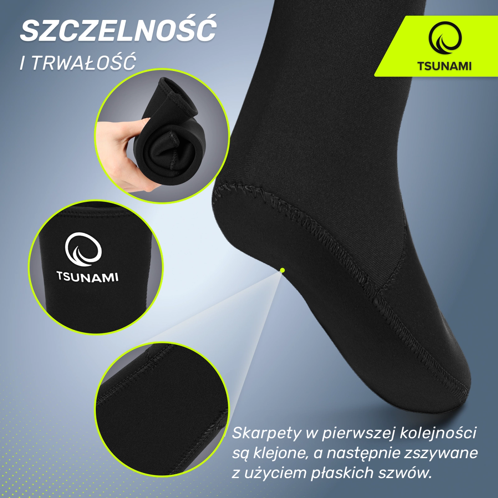 TSUNAMI 5 mm Neoprene Socks for Cold Water Swimming, 42/43, black