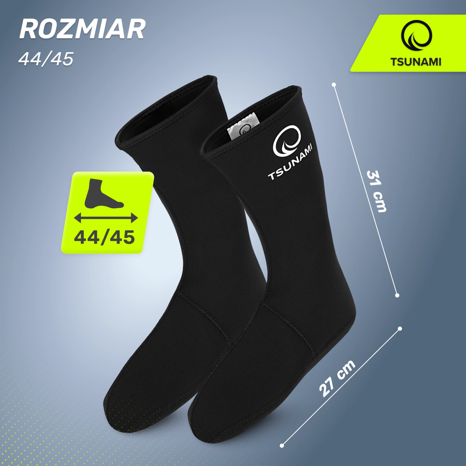 TSUNAMI 5 mm Neoprene Socks for Ice Swimming & Diving, Size 44/45, black