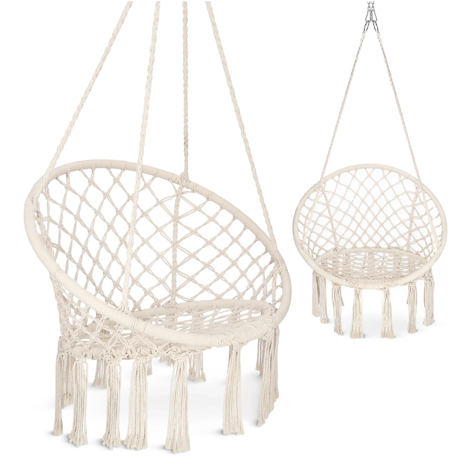BOHO hanging garden chair 80×60 cm with macramé, beige