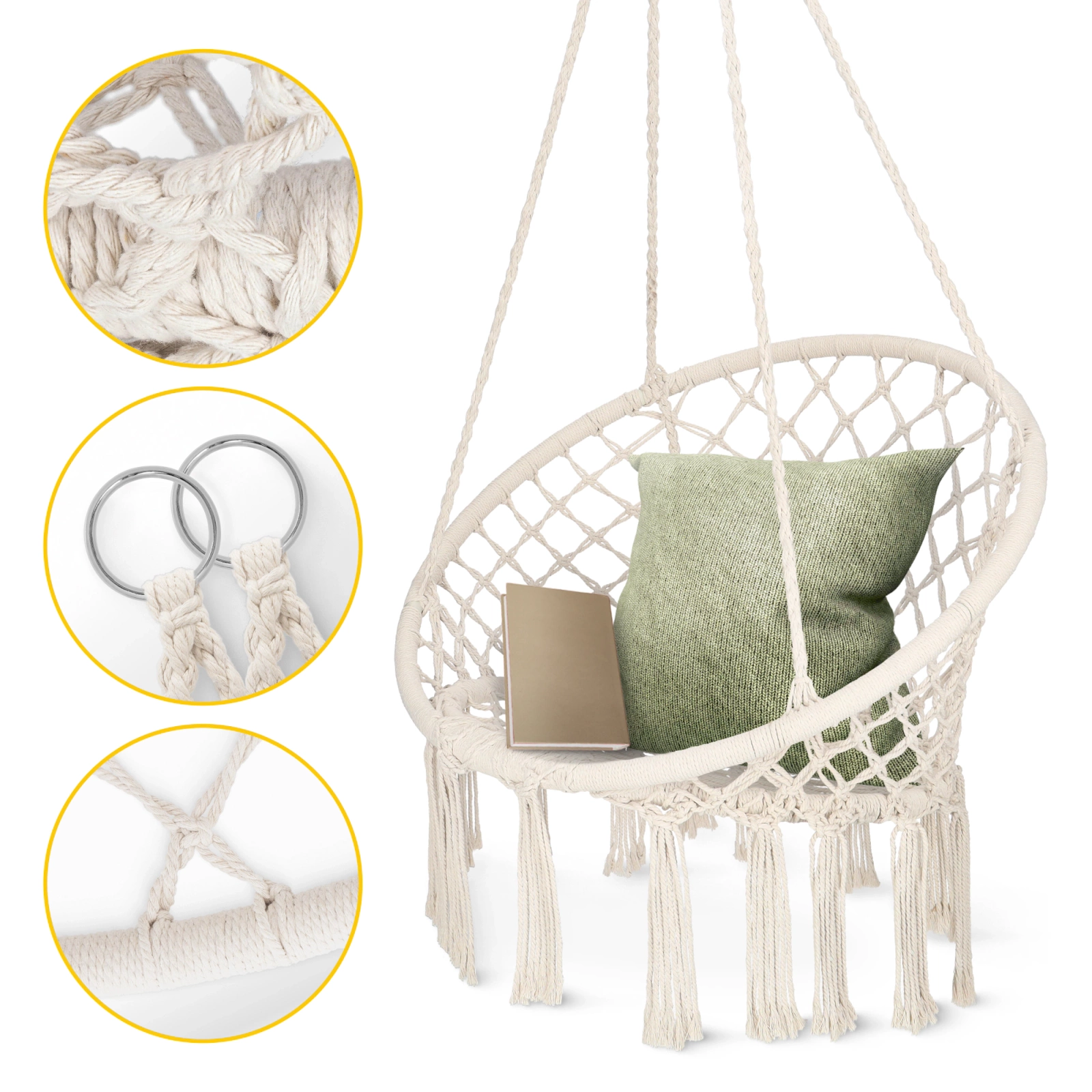 4Fizjo 1846 BOHO Garden Swing - Hanging Chair, Beige