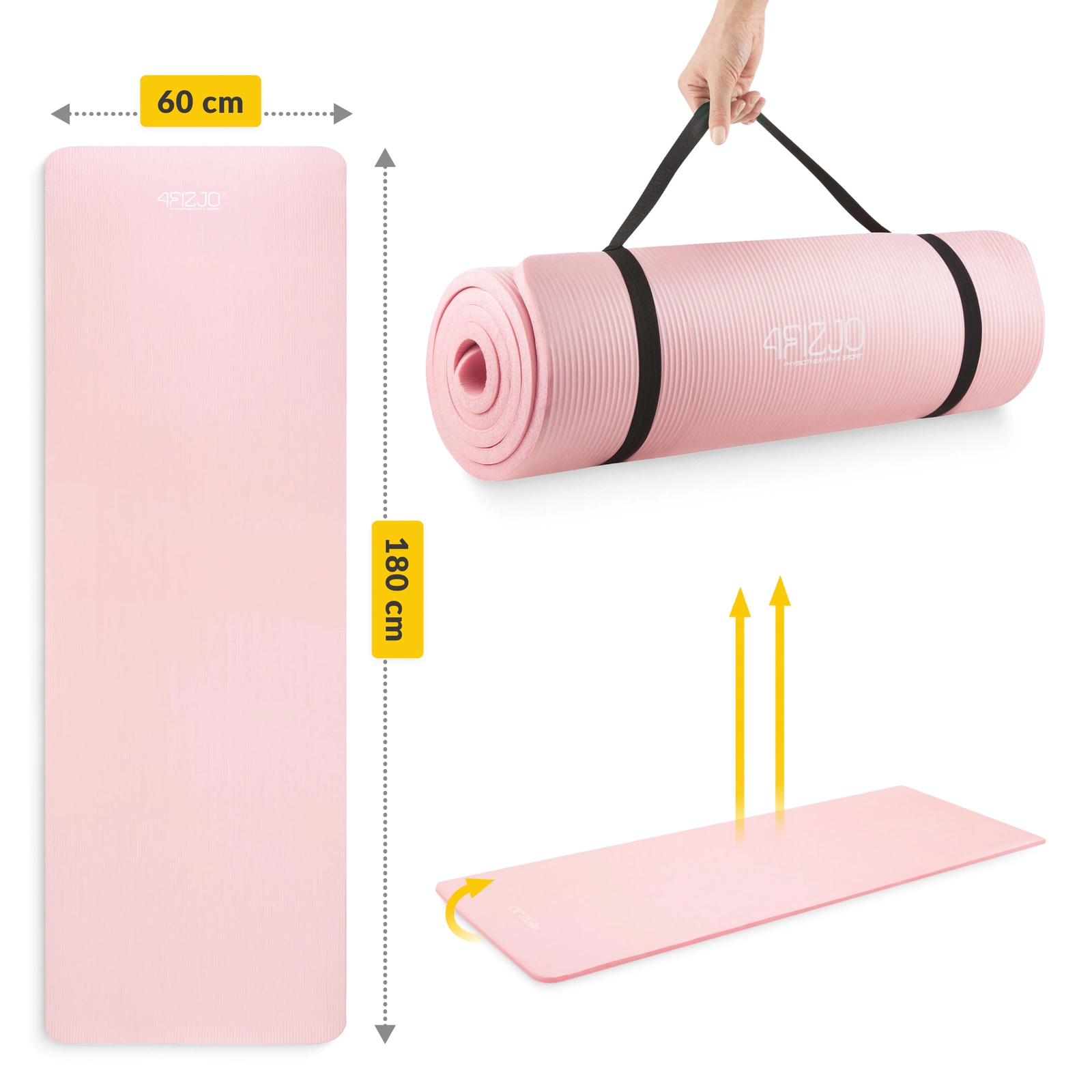 4FIZJO NBR Yoga & Fitness Exercise Mat 180×60×1 cm, light pink