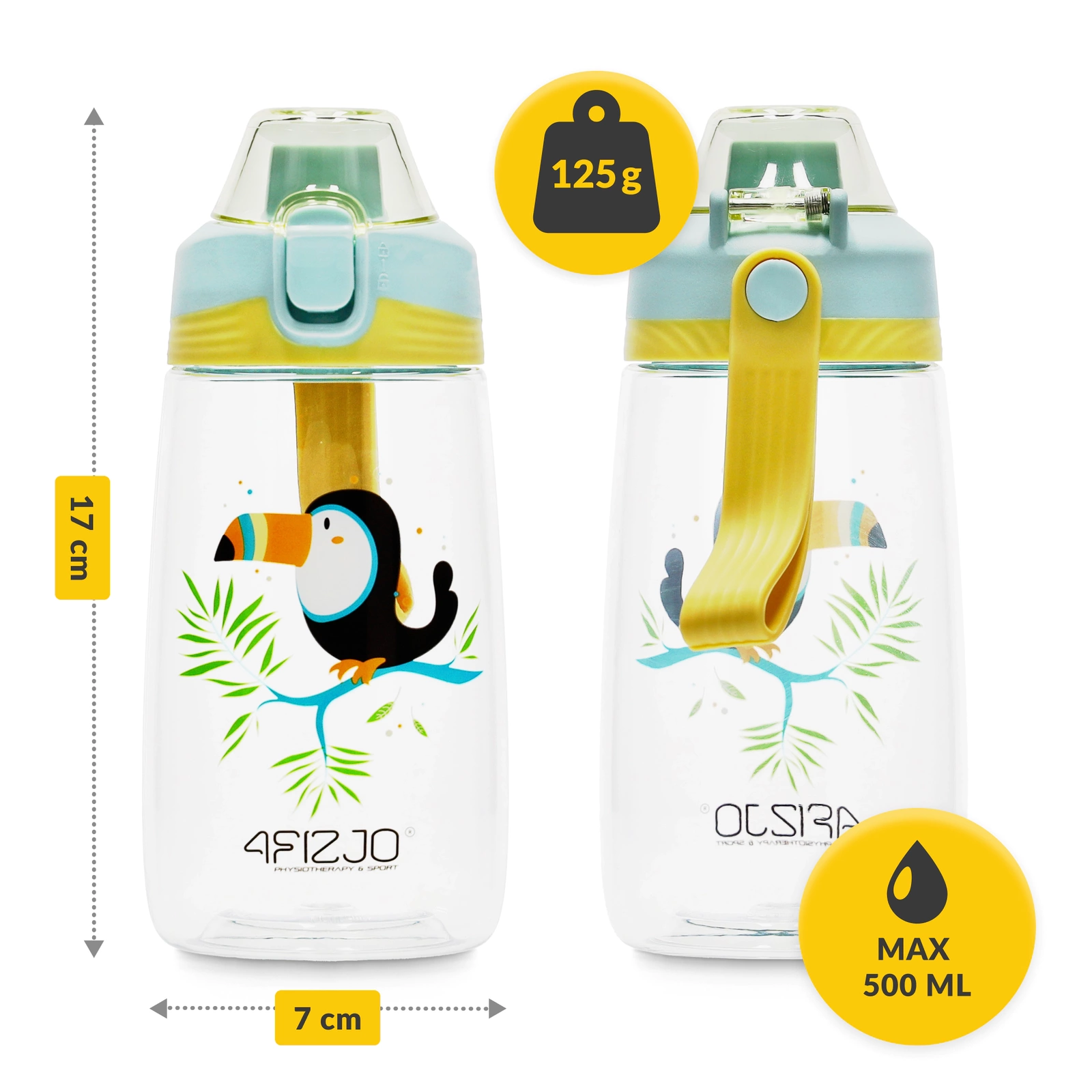 4Fizjo Tukan bērnu ūdens pudele 500 ml, daudzkrāsaina