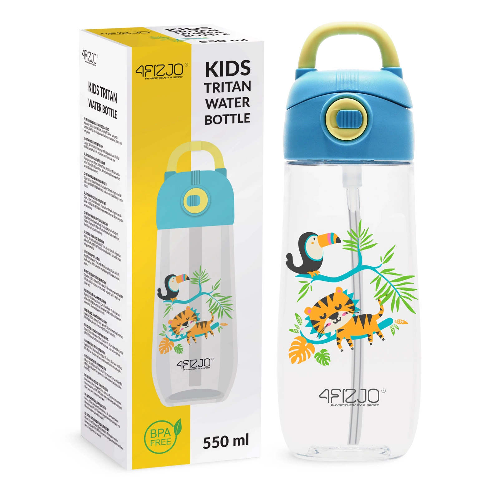 4Fizjo Džungļi bērnu ūdens pudele ar salmiņu 550 ml