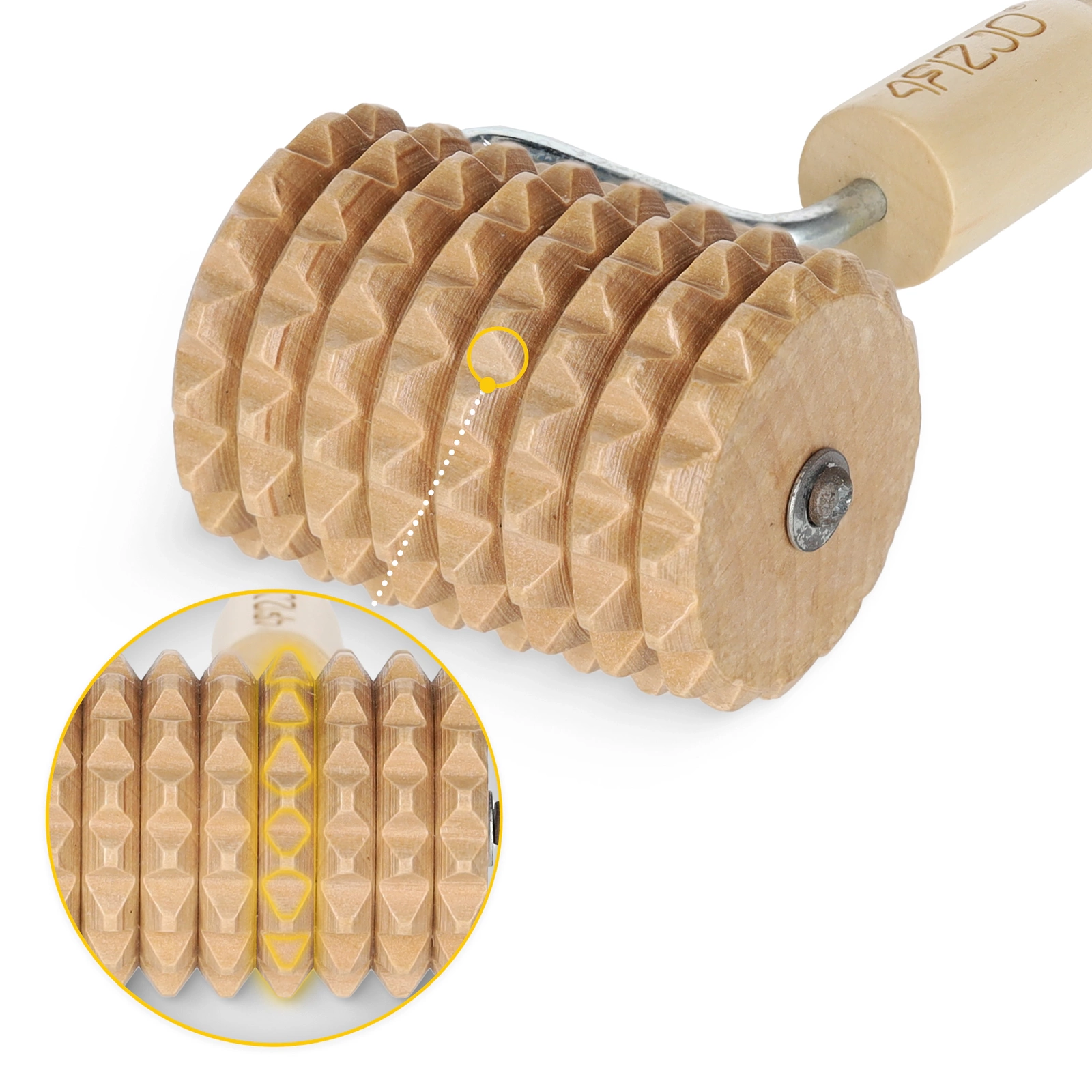 4Fizjo 1430 Wooden Massage Roller with Handle, Brown