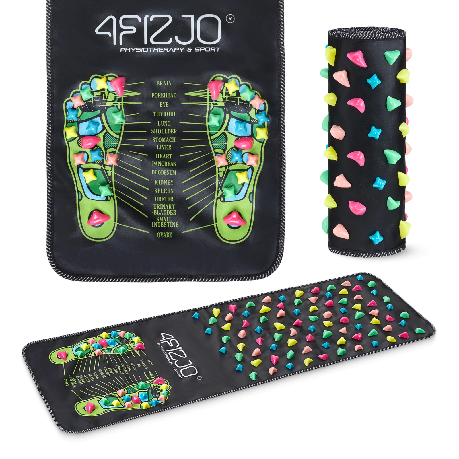 4FIZJO foot massage mat with acupressure stones 120 x 35 cm, black