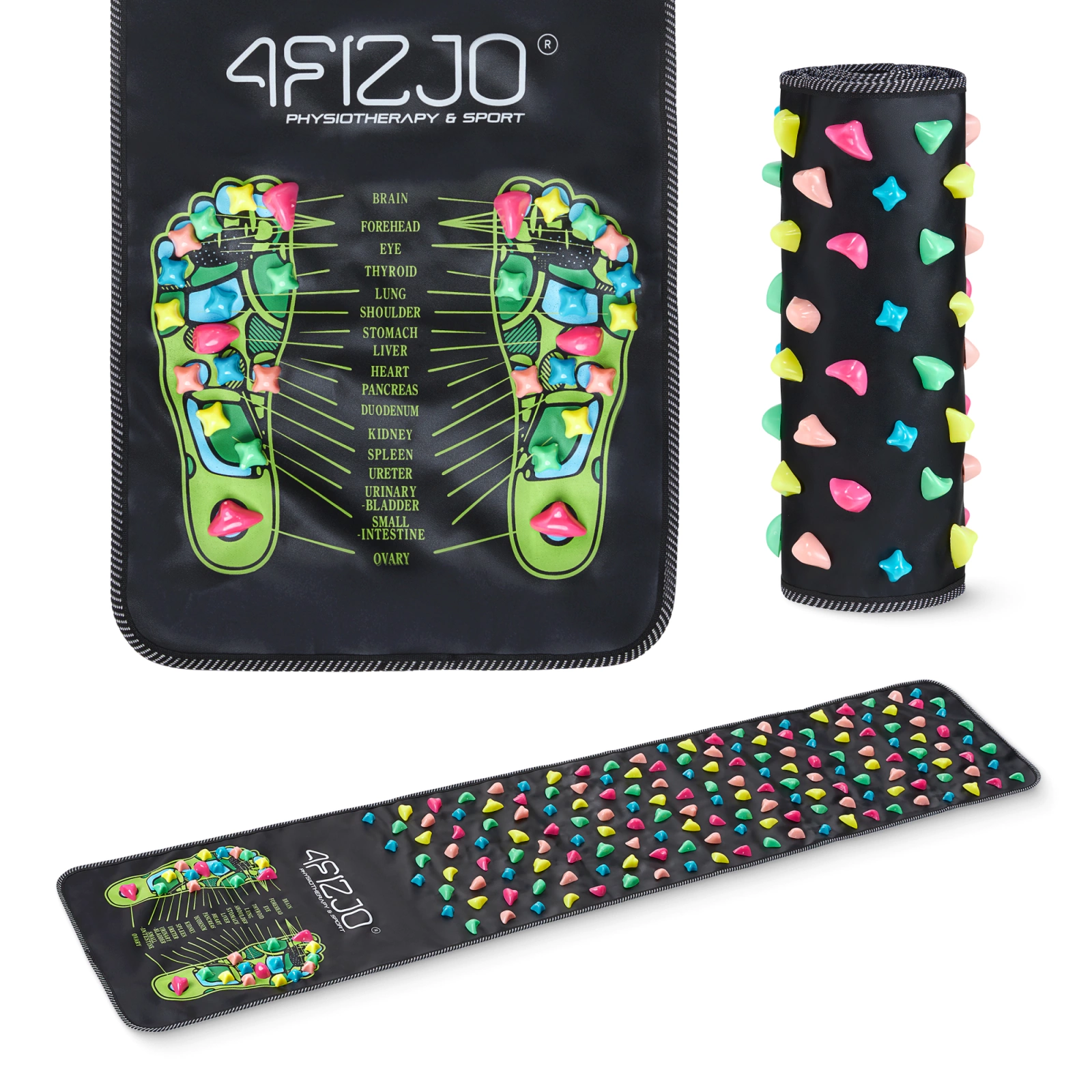 4Fizjo Acupressure Foot Massage Mat with Stones 175 x 35 cm, Black