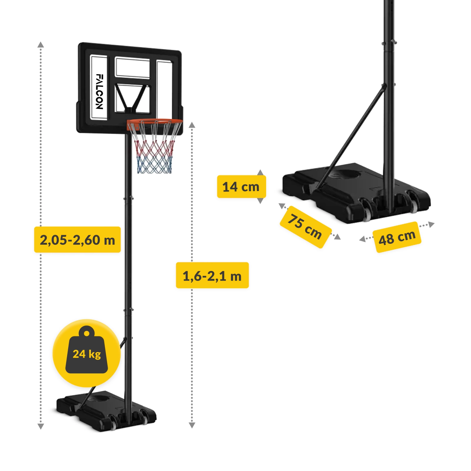 4Fizjo Falcon Junior 2 brīvi stāvošs basketbola grozs ar regulējamu augstumu