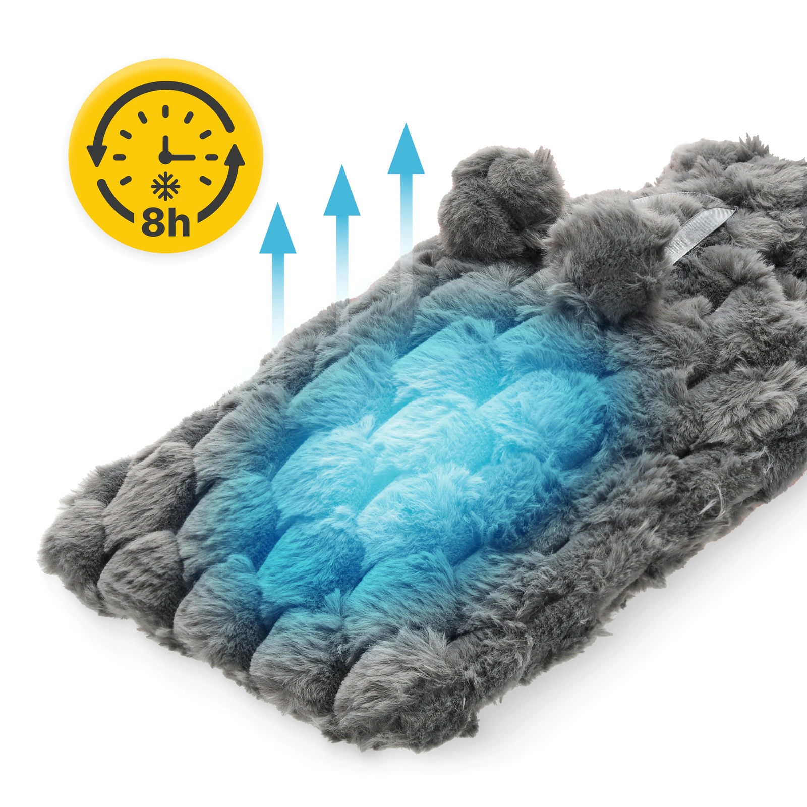 Gumijas termofors 4FIZJO mīkstā pārvalkā, 2 L, pelēks