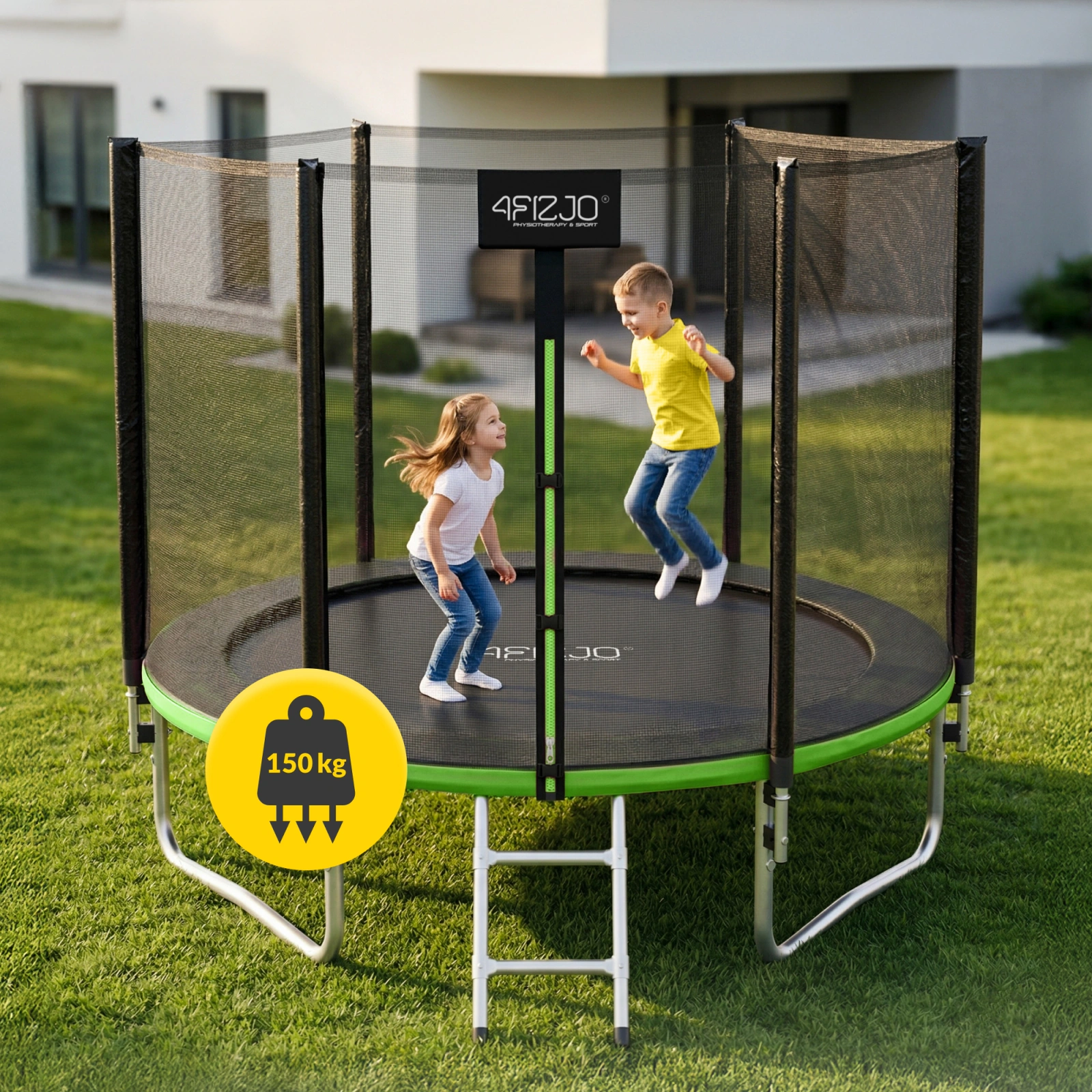 4Fizjo CLASSIC 252 cm (8FT) Garden Trampoline with Safety Net and Ladder, Green/Black