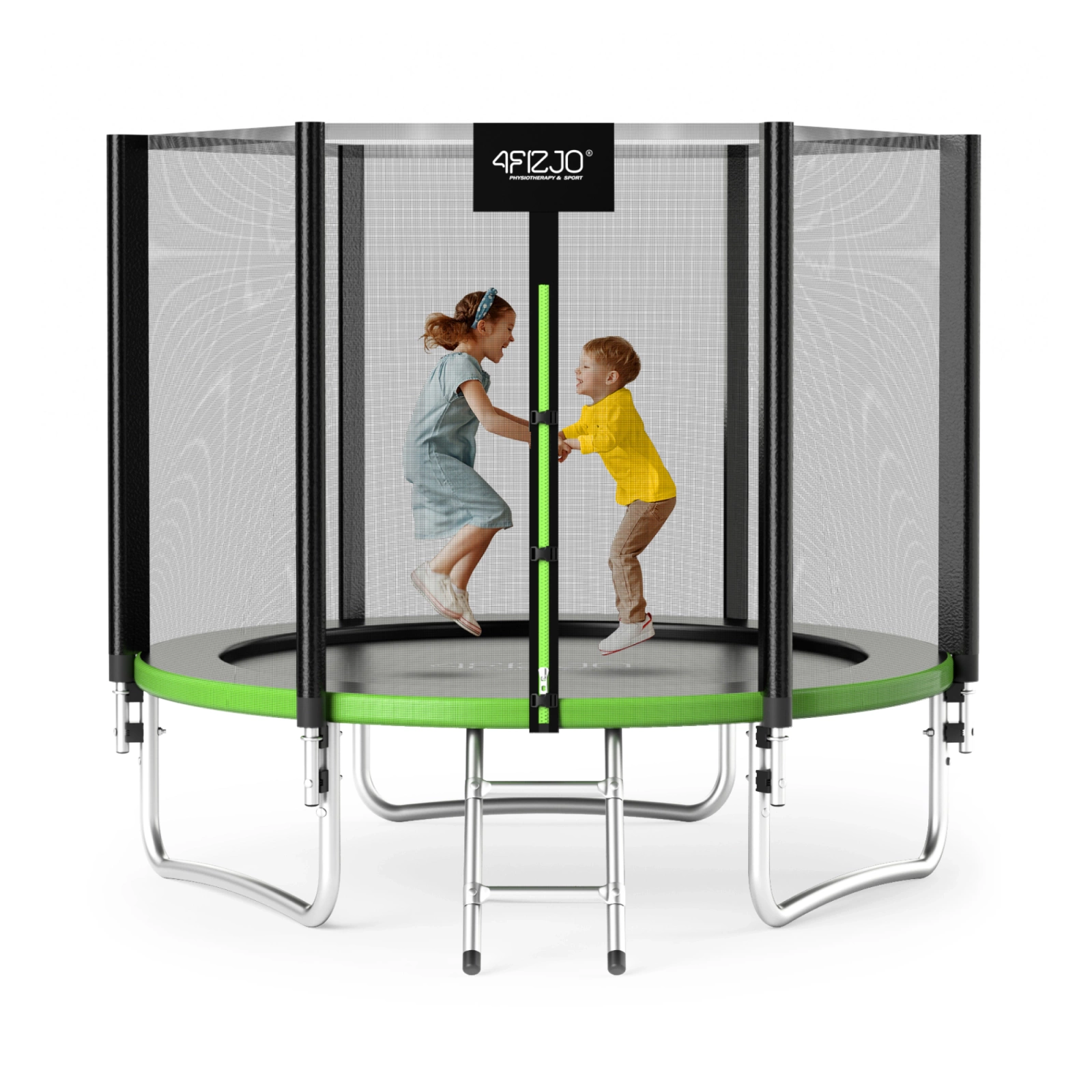 4Fizjo CLASSIC 252 cm (8FT) Garden Trampoline with Safety Net and Ladder, Green/Black
