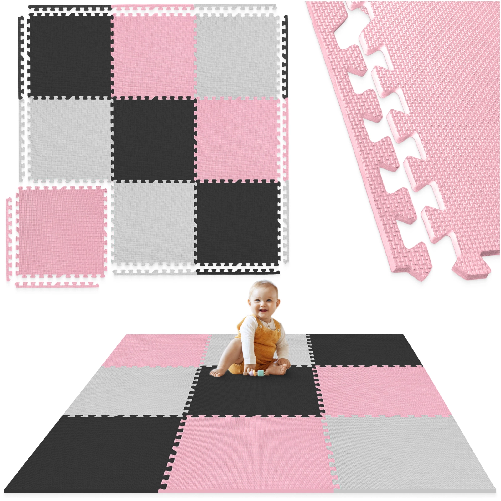 Educational Foam Puzzle Play Mat for Kids 180 x 180 cm, pink