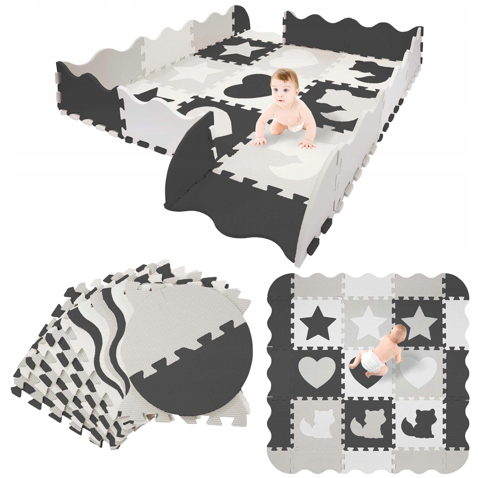 4Fizjo 719 Foldable Foam Puzzle Play Mat for Kids, 120 x 120 cm, Grey/Blue