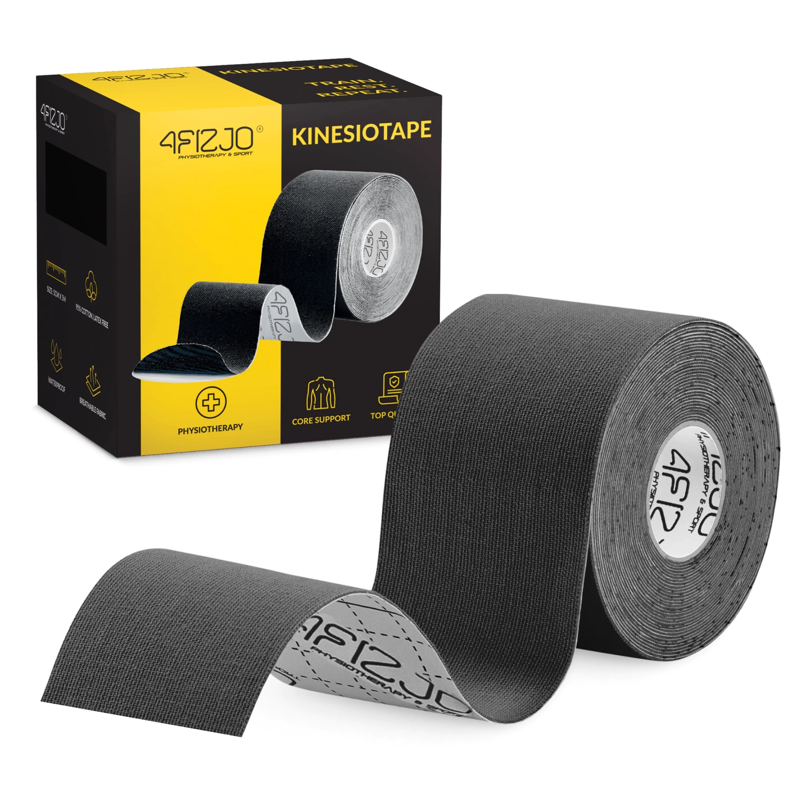 4FIZJO Waterproof Kinesiology Tape 5 cm x 5 m, Black