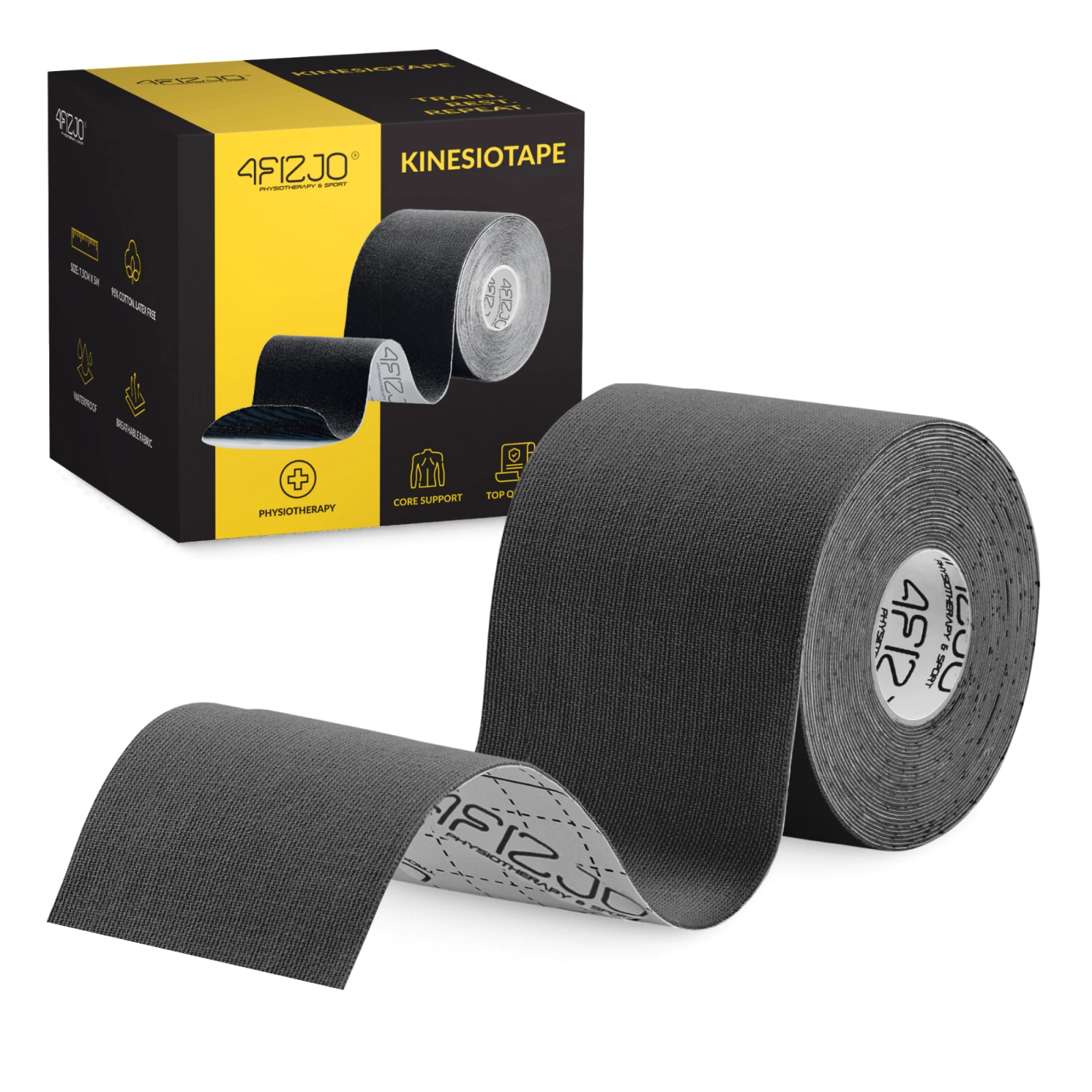 4FIZJO Kinesiology Tape 7.5 cm x 5 m, Black