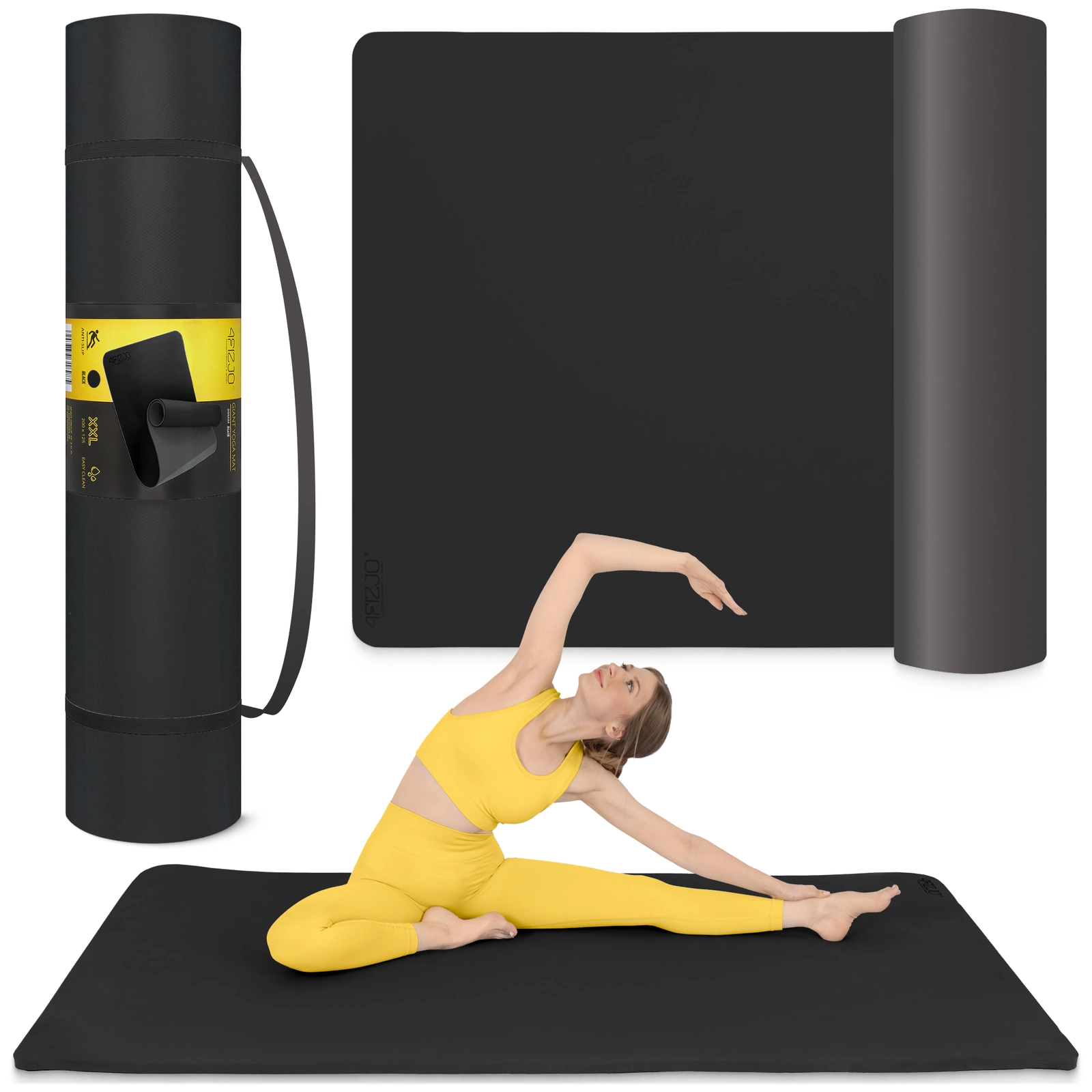 Large Non-Slip Exercise Mat 4FIZJO TPE 2 cm Thick, Black