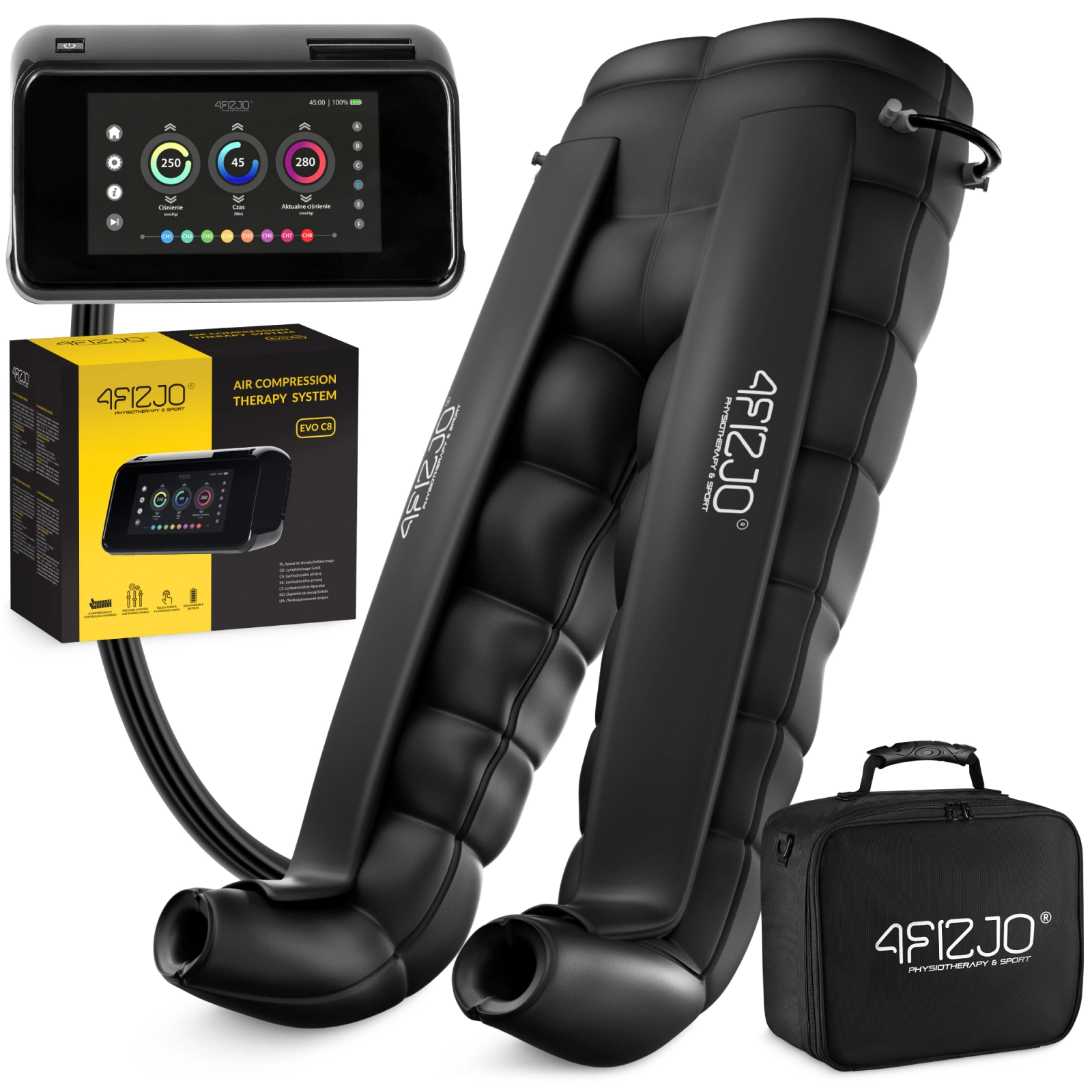 4Fizjo EVO C8 Lymphatic Drainage Machine with 8-Chamber Pants, Universal Size