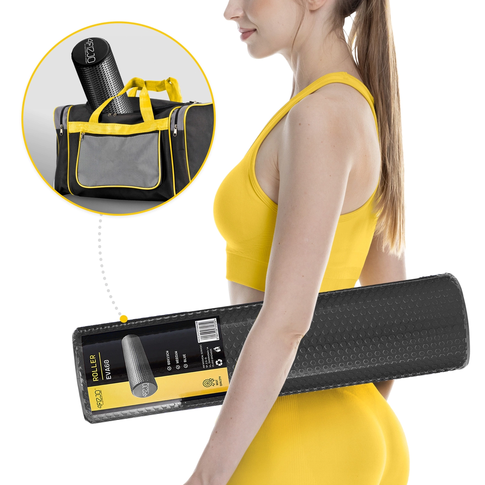 4Fizjo CARE+ Massage Roller with Bumps, 60 cm, Black