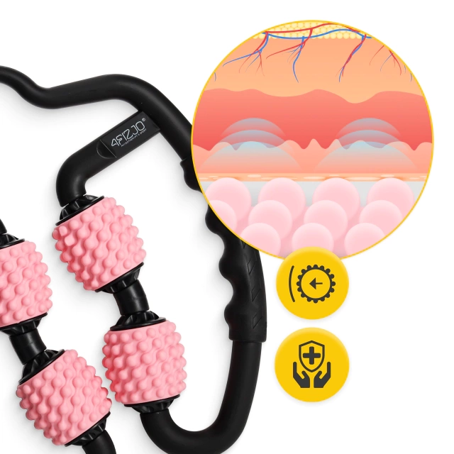 4Fizjo 1487 Manual Spiked Body Massage Roller, Black/Pink