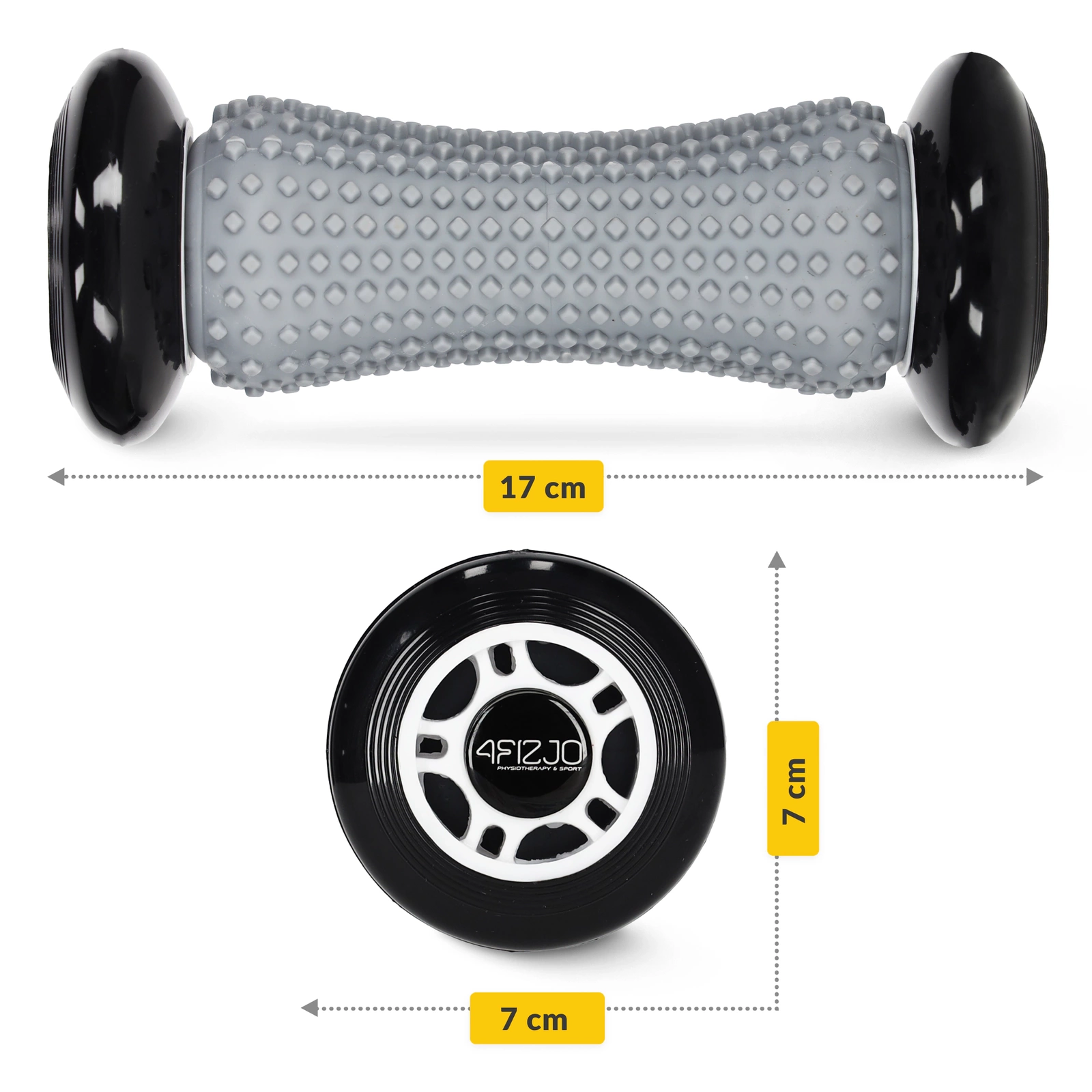 4Fizjo Spike Roller Spiked Massage Roller 17 cm, Grey/Black
