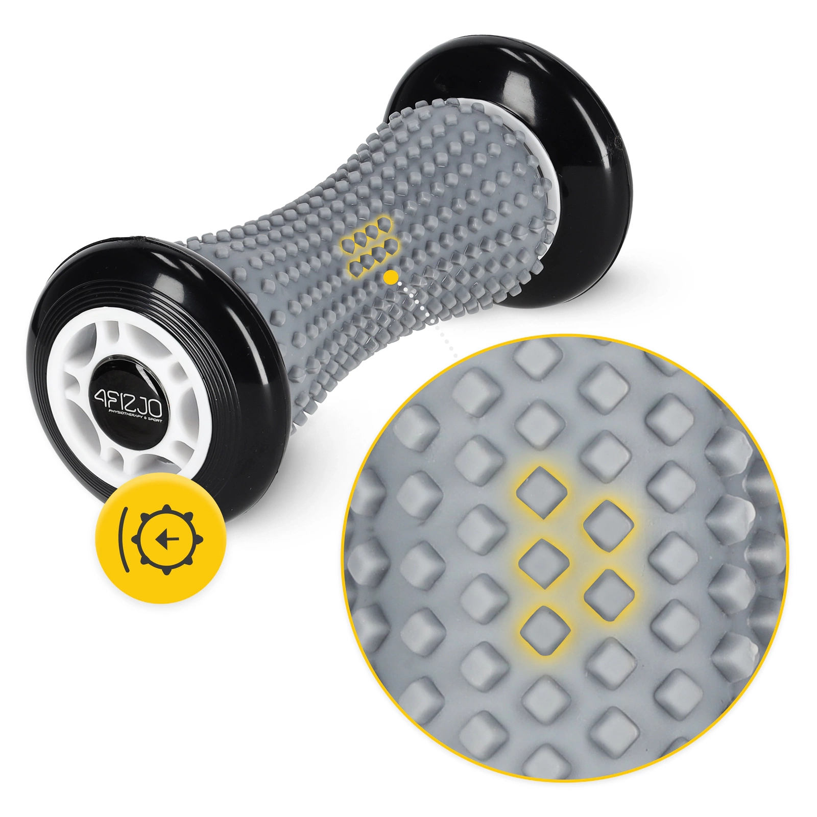 4Fizjo Spike Roller Spiked Massage Roller 17 cm, Grey/Black