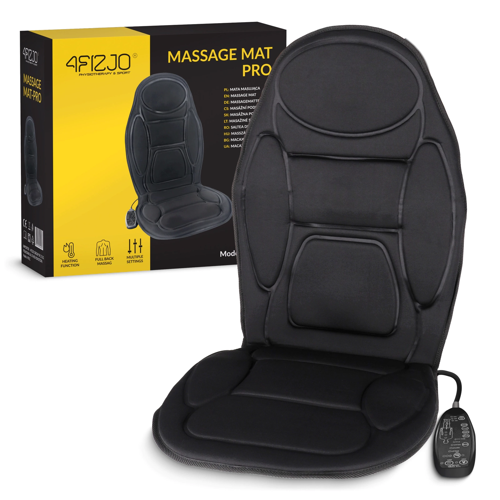 4Fizjo PRO Electric Massage Mat for Chair with Heating, Black