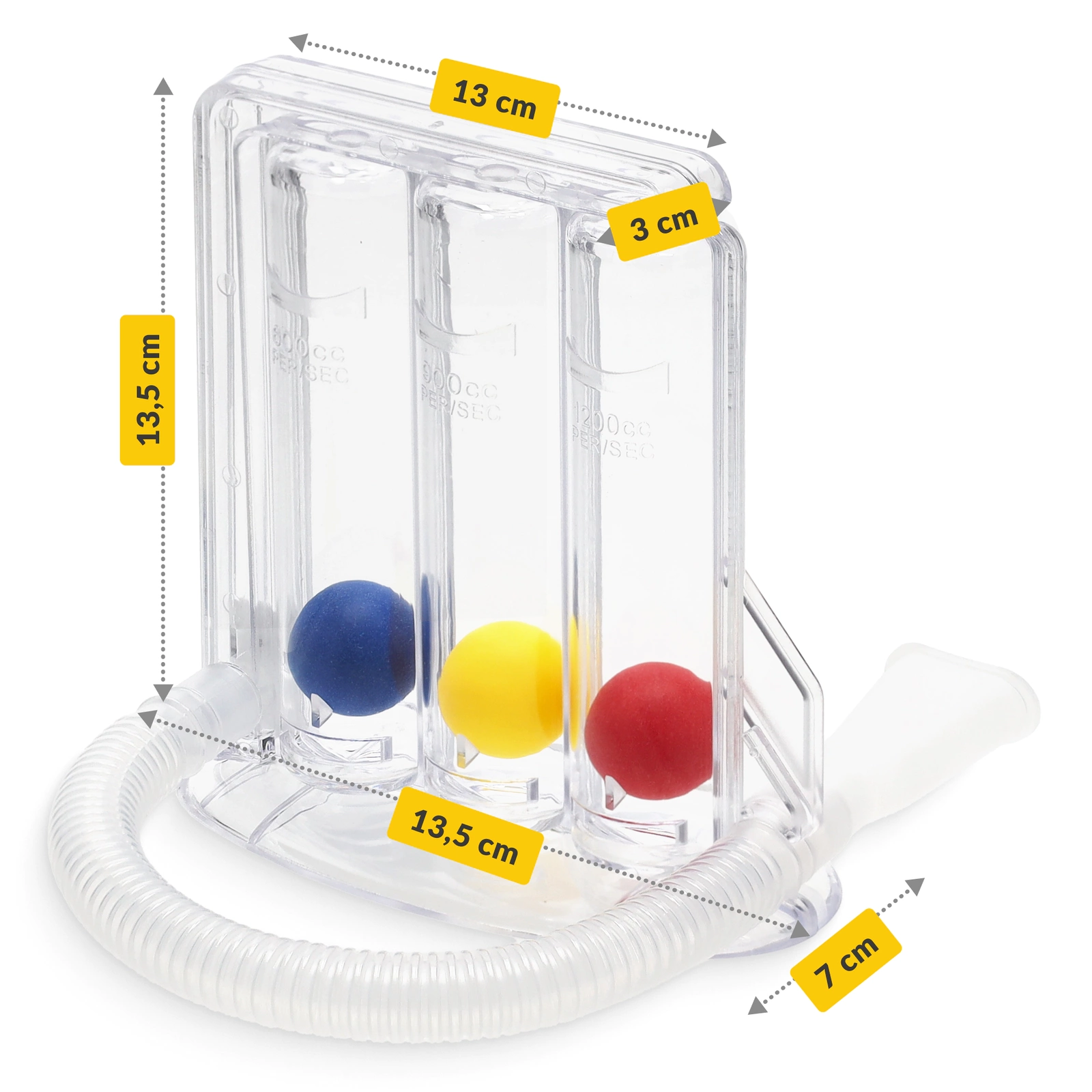 4Fizjo 1591 Three-Ball Breathing Exerciser / Spirometer, White