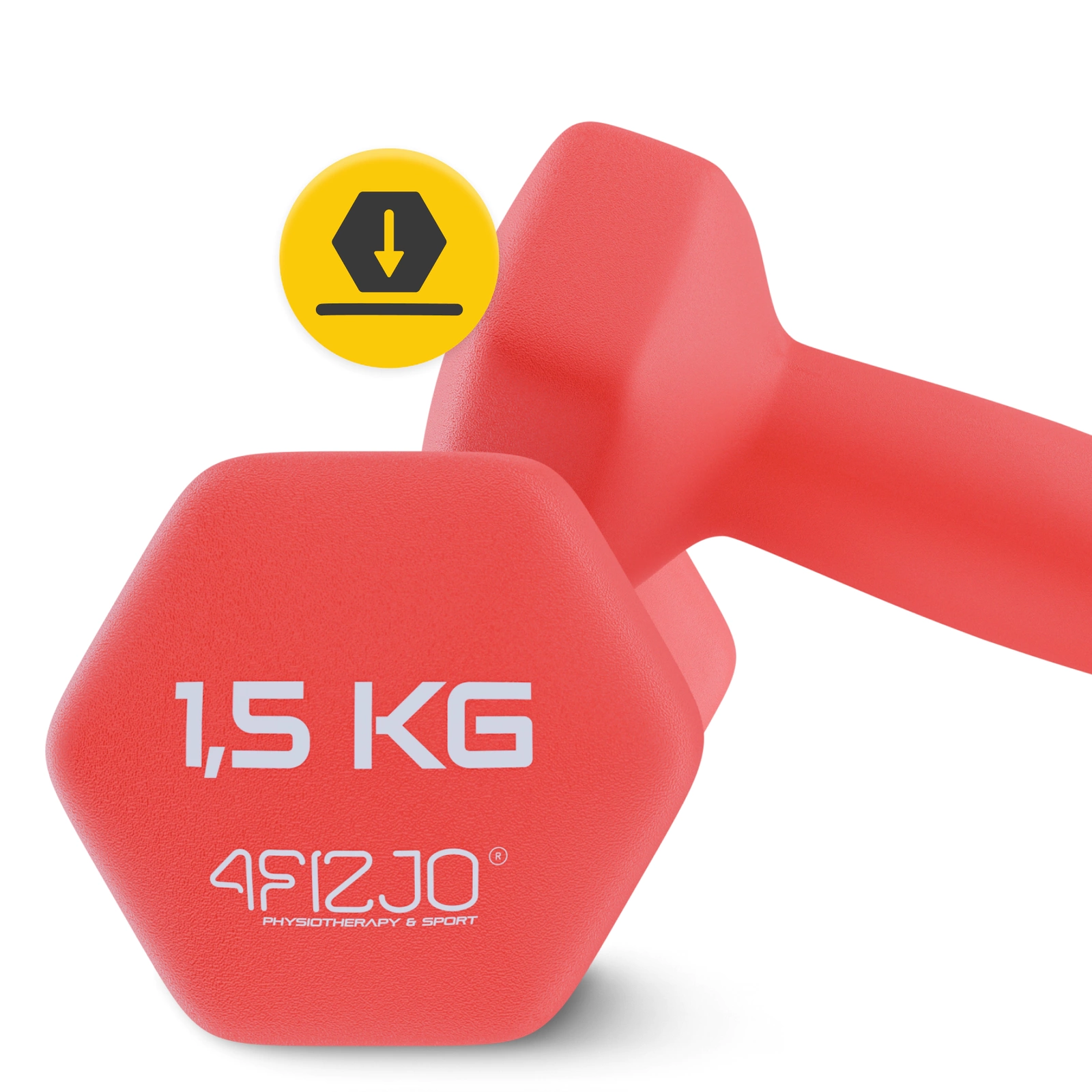 4Fizjo Classic Cast Iron Dumbbells with Vinyl Coating, 2 x 1.5 kg, Red
