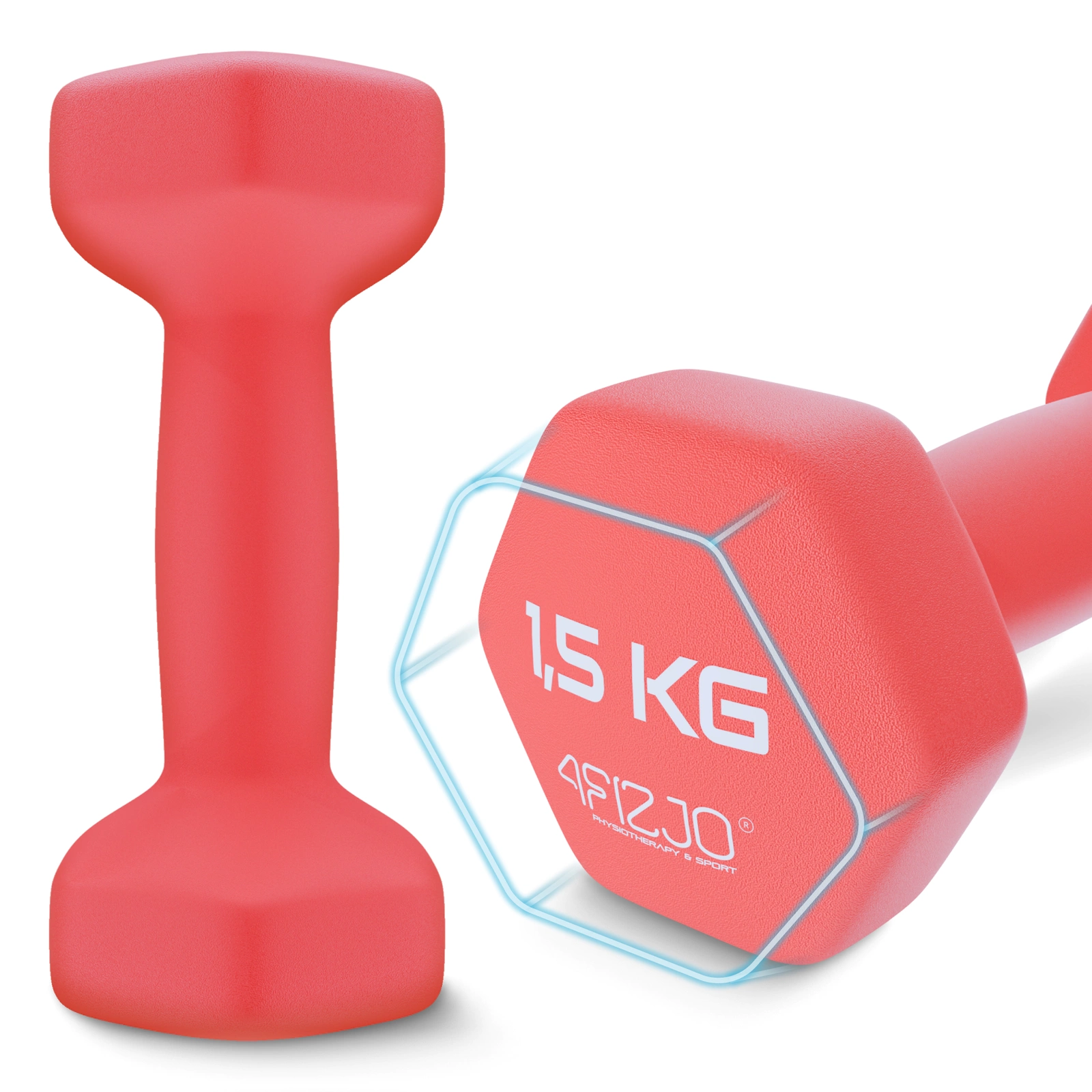 4Fizjo Classic Cast Iron Dumbbells with Vinyl Coating, 2 x 1.5 kg, Red