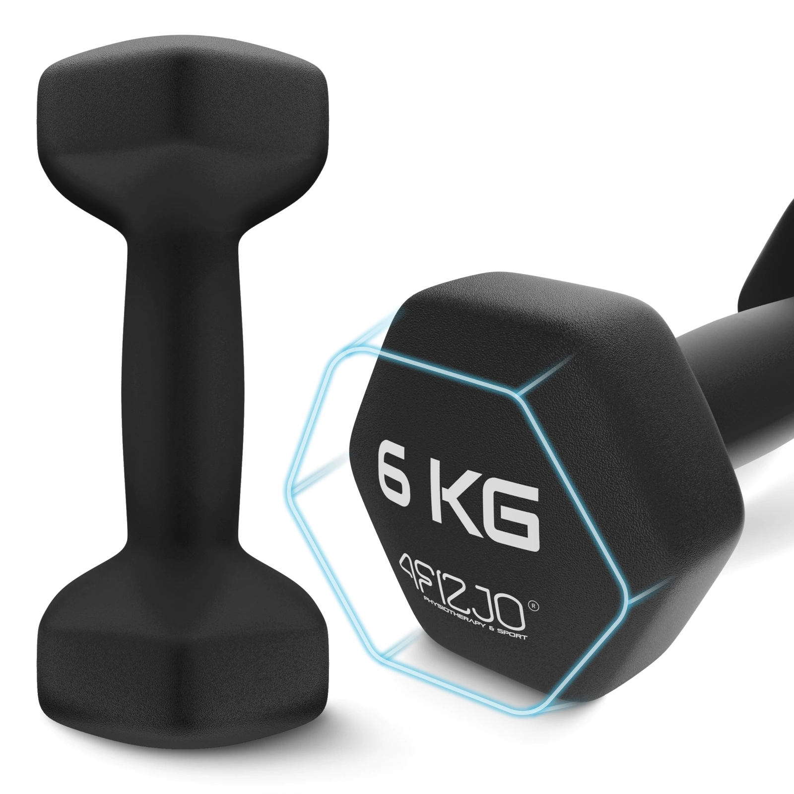 4Fizjo Classic Cast Iron Dumbbells 2 x 6 kg, Black