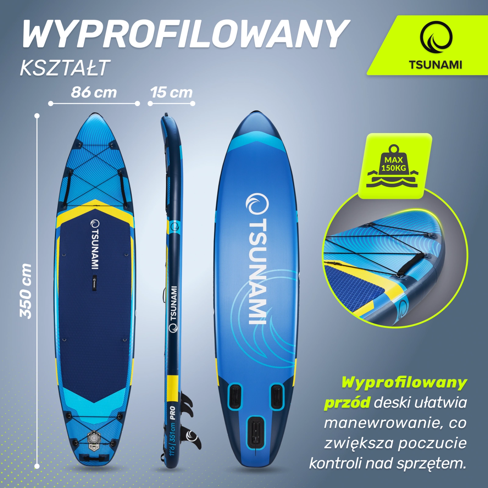 Надувная SUP-доска 4Fizjo TSUNAMI PRO T13 350 см, разноцветная