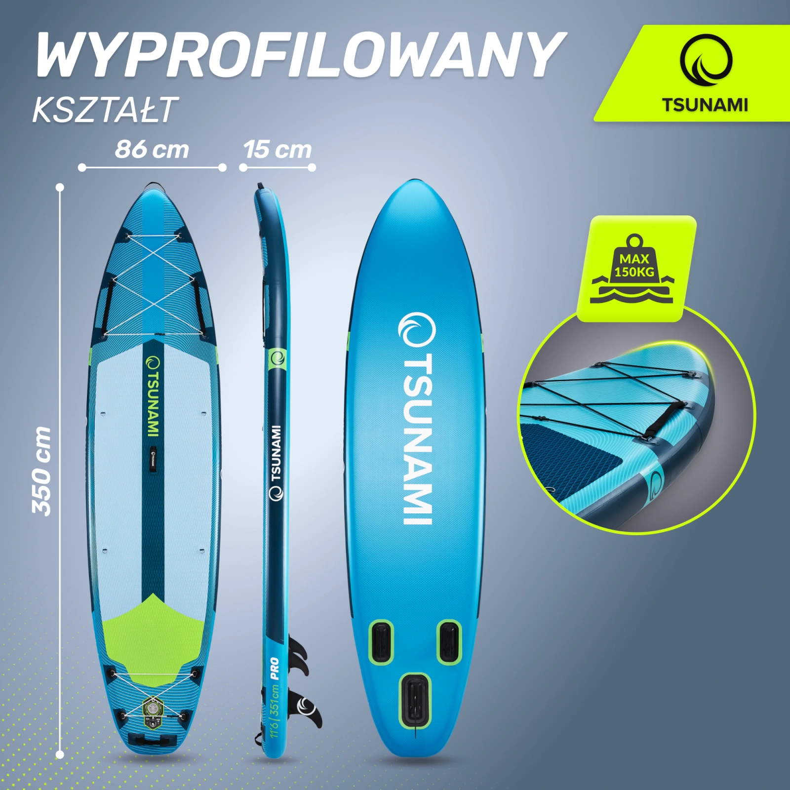SUP-доска 4Fizjo 1837 PRO TSUNAMI 350 см T15, разноцветная