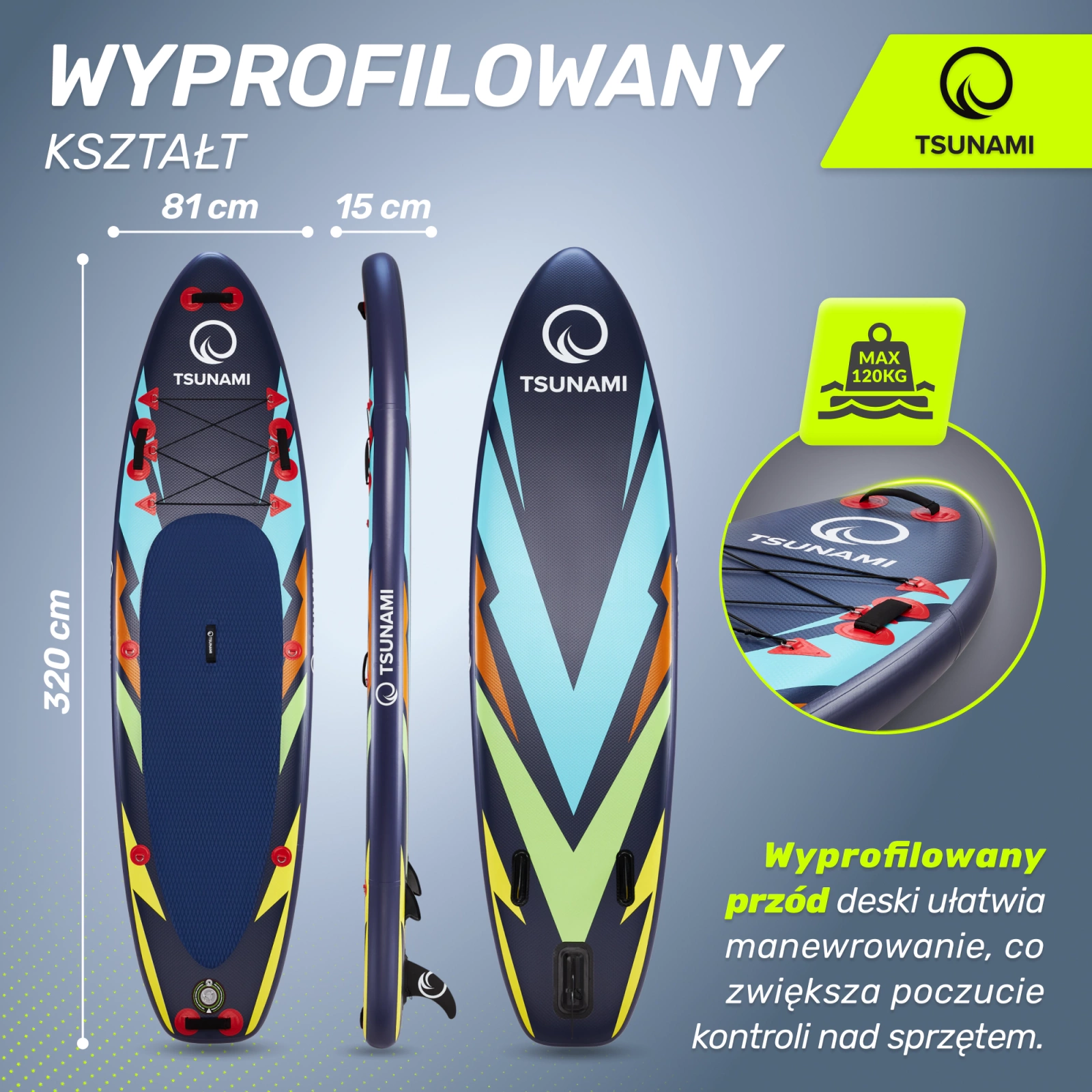4Fizjo TSUNAMI T08 Inflatable SUP Board 320 cm, Multicolor