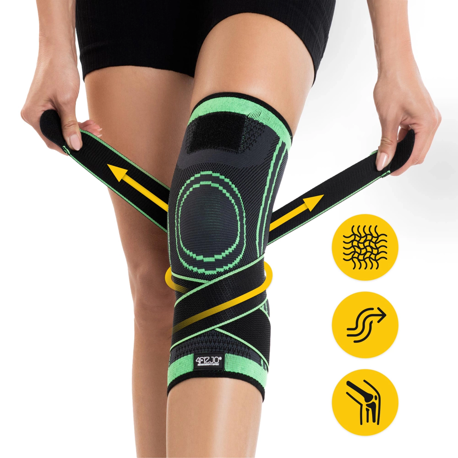 4Fizjo 896 Elastic Knee Brace, Size L, Black/Green