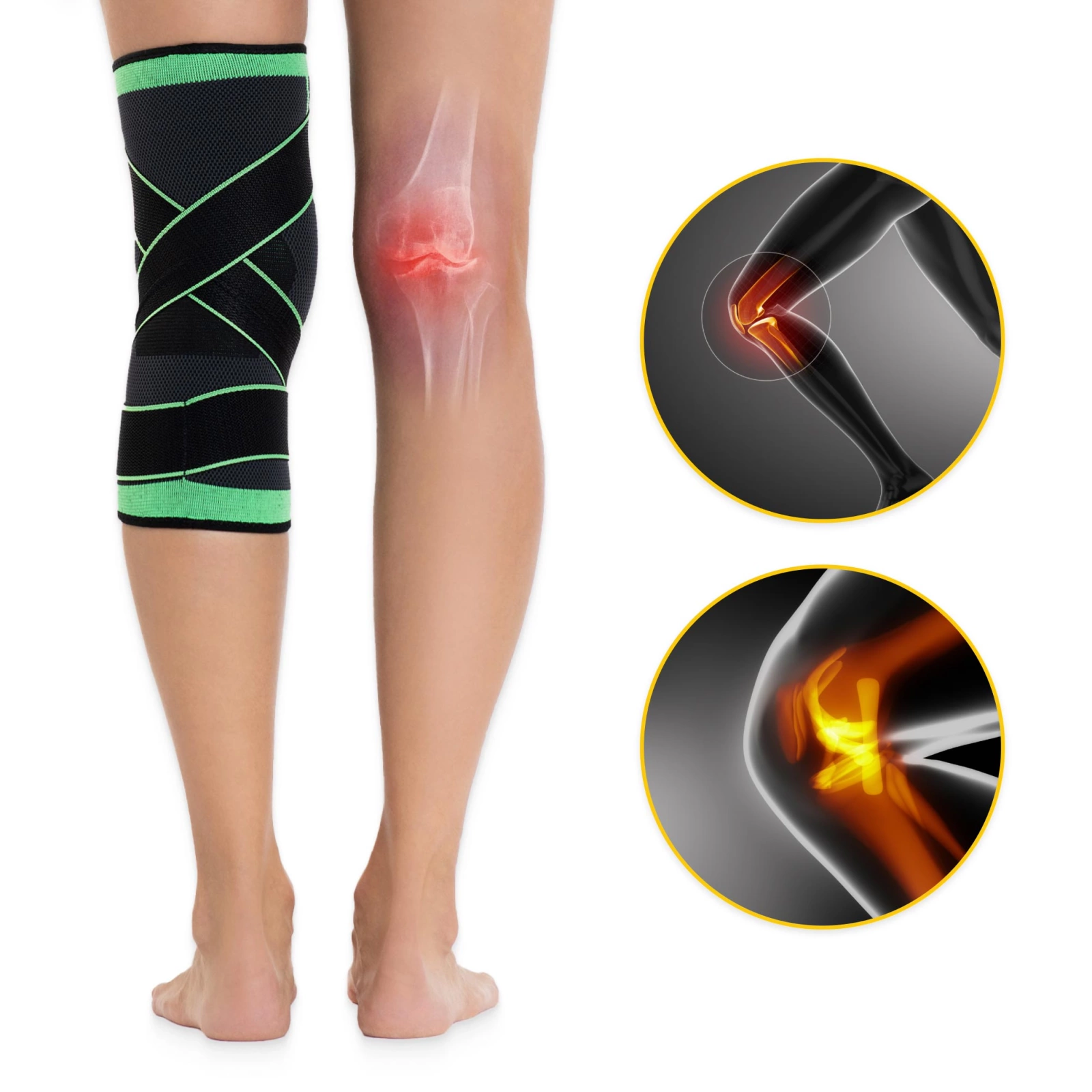 4Fizjo 896 Elastic Knee Brace, Size L, Black/Green
